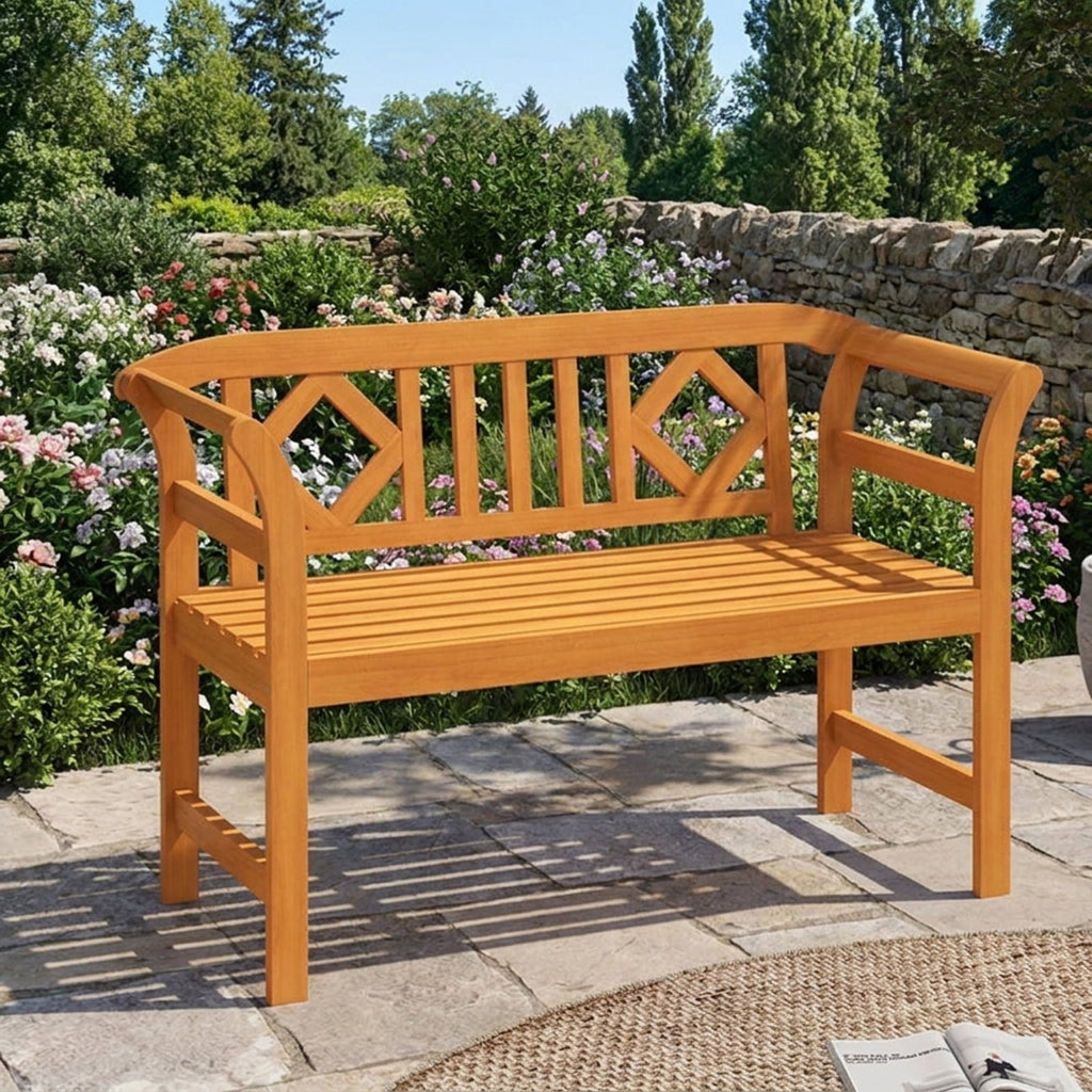 Biotree Acacia Wood 2-Person Patio Loveseat with Backrest and Armrests for Porch Stackable Patio Chair for Garden BackyardNatural