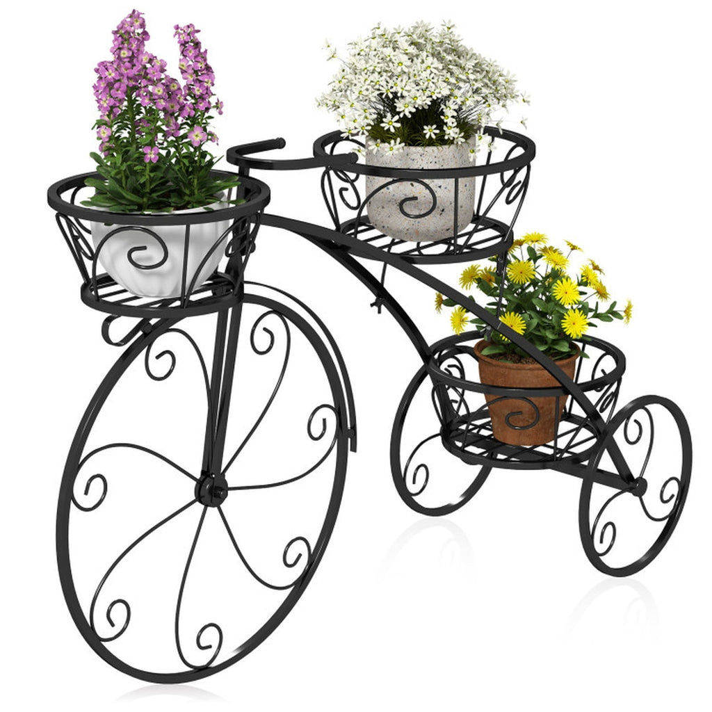 Biotree Tricycle Plant Stand Flower Pot Cart Holder with 3 Hollowed Baskets for Indoor Outdoor Patio Balcony Garden, Bronze