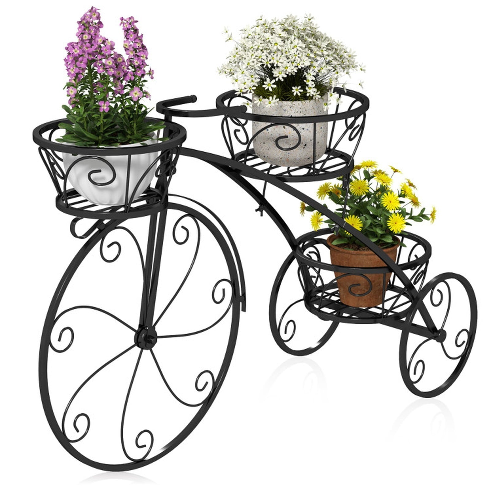 Biotree Tricycle Plant Stand Flower Pot Cart Holder with 3 Hollowed Baskets for Indoor Outdoor Patio Balcony Garden, Bronze