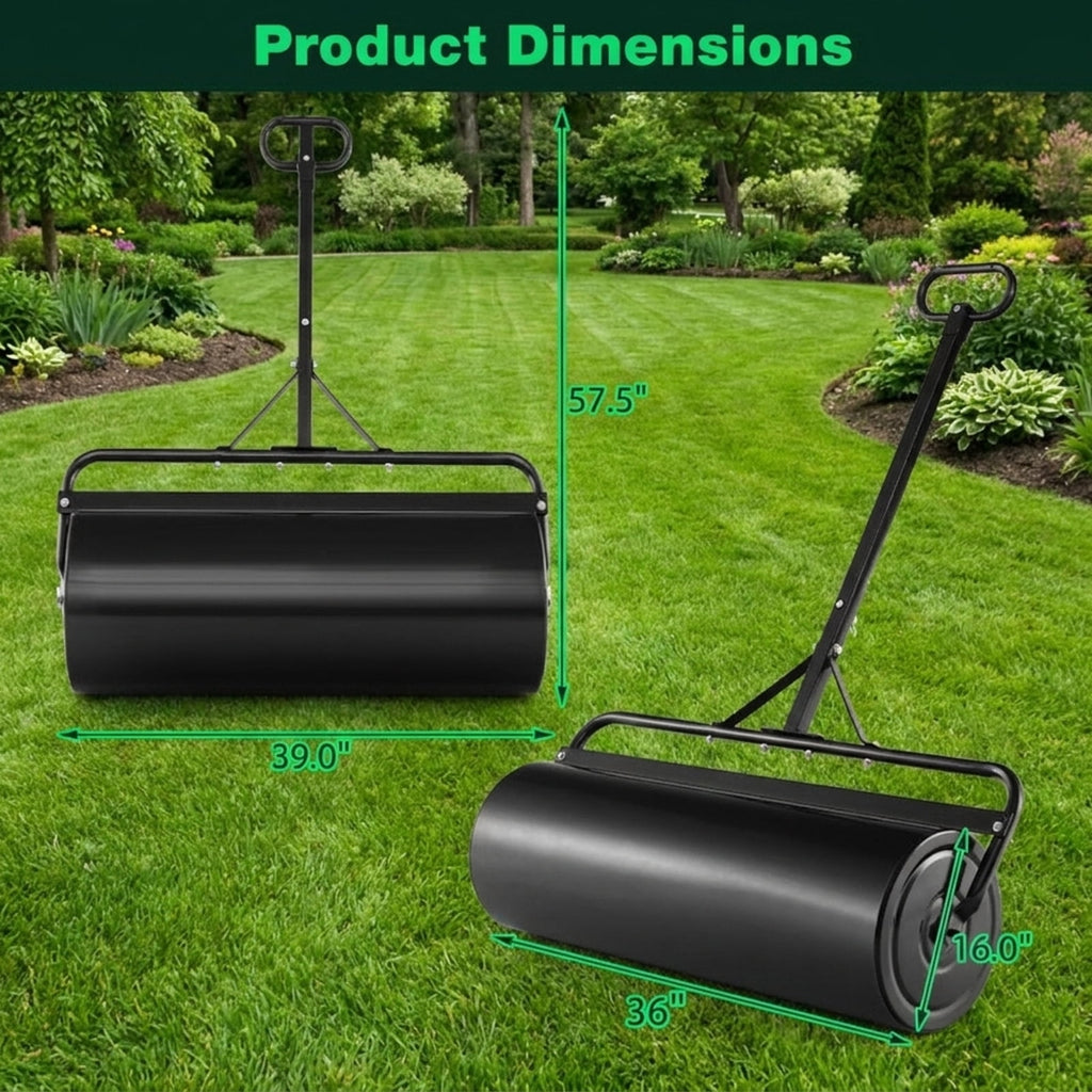 Biotree 39 Inch Wide Push/Tow Lawn Roller for Lawn Garden Yard Soil Care, Black