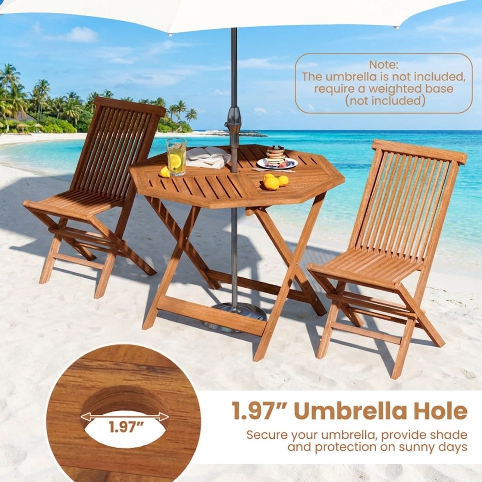 Biotree 35.5 Inch Solid Wood Patio Dining Table Octagon Table with 1.97 Inch Umbrella Hole, Natural