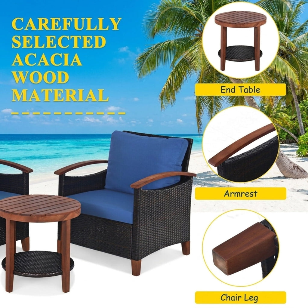 Biotree 4 Pieces Rattan Patio Furniture Set with Weather Resistant Cushions and Tempered Glass Tabletop
