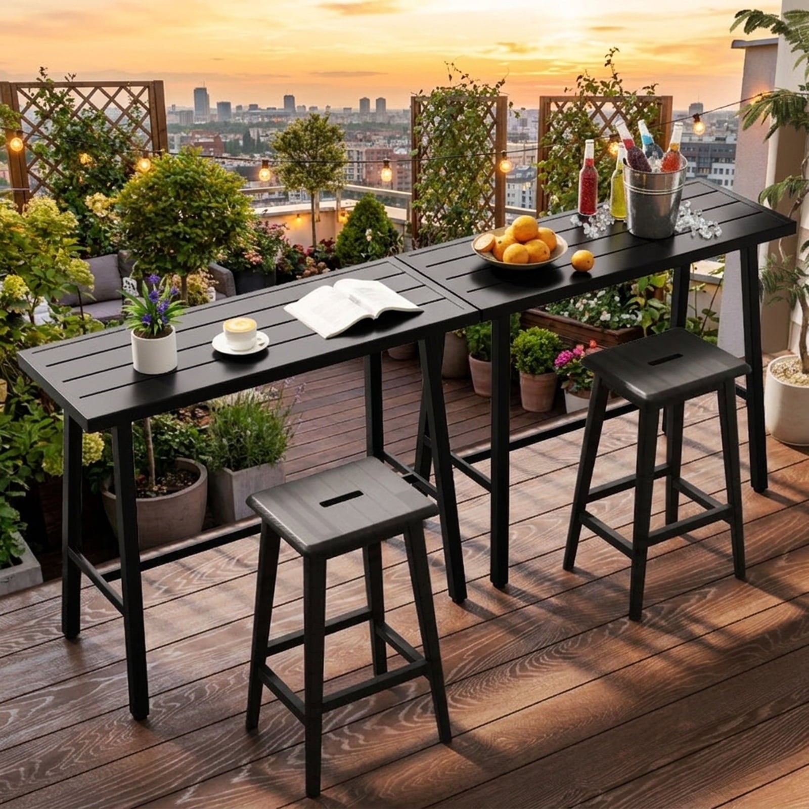 Biotree 36 Inches Patio Counter Height Bar Table with Adjustable Foot Pads, Black