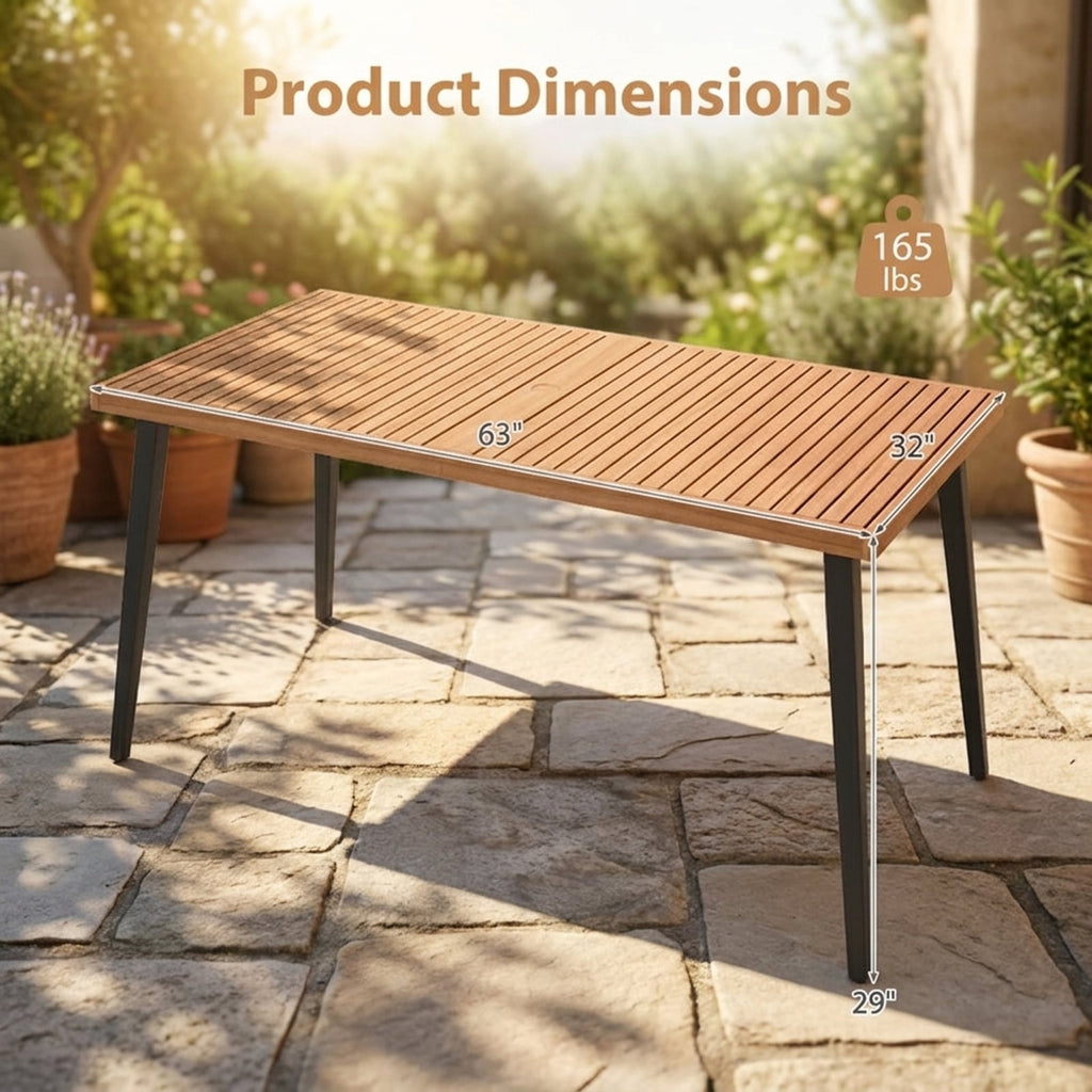 Biotree 63 Inches Outdoor Indoor Dining Table with 1.97 Inches Umbrella Hole and Metal Legs, Black