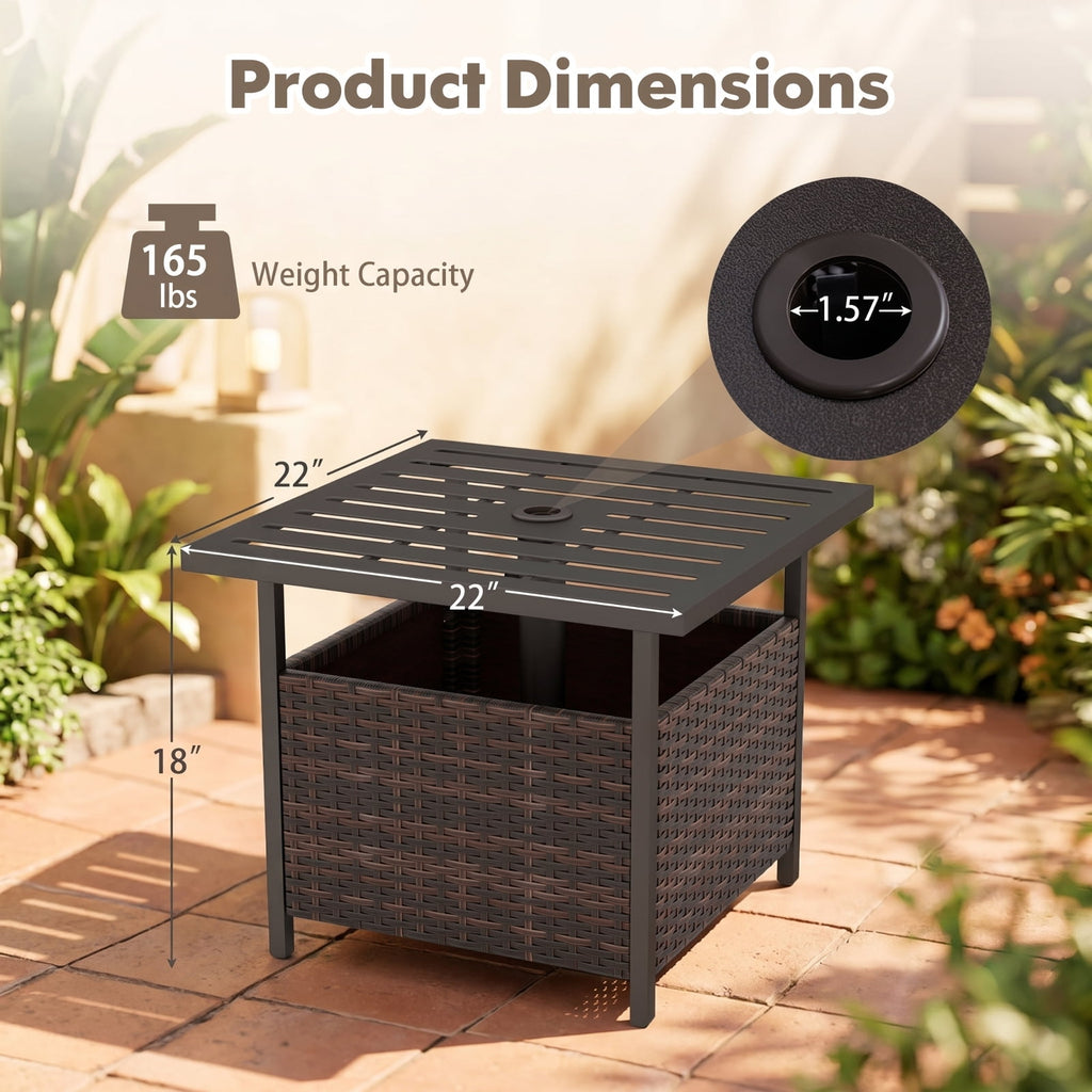 Biotree Outdoor Patio Rattan Wicker Steel Side Deck Table, Mix Brown