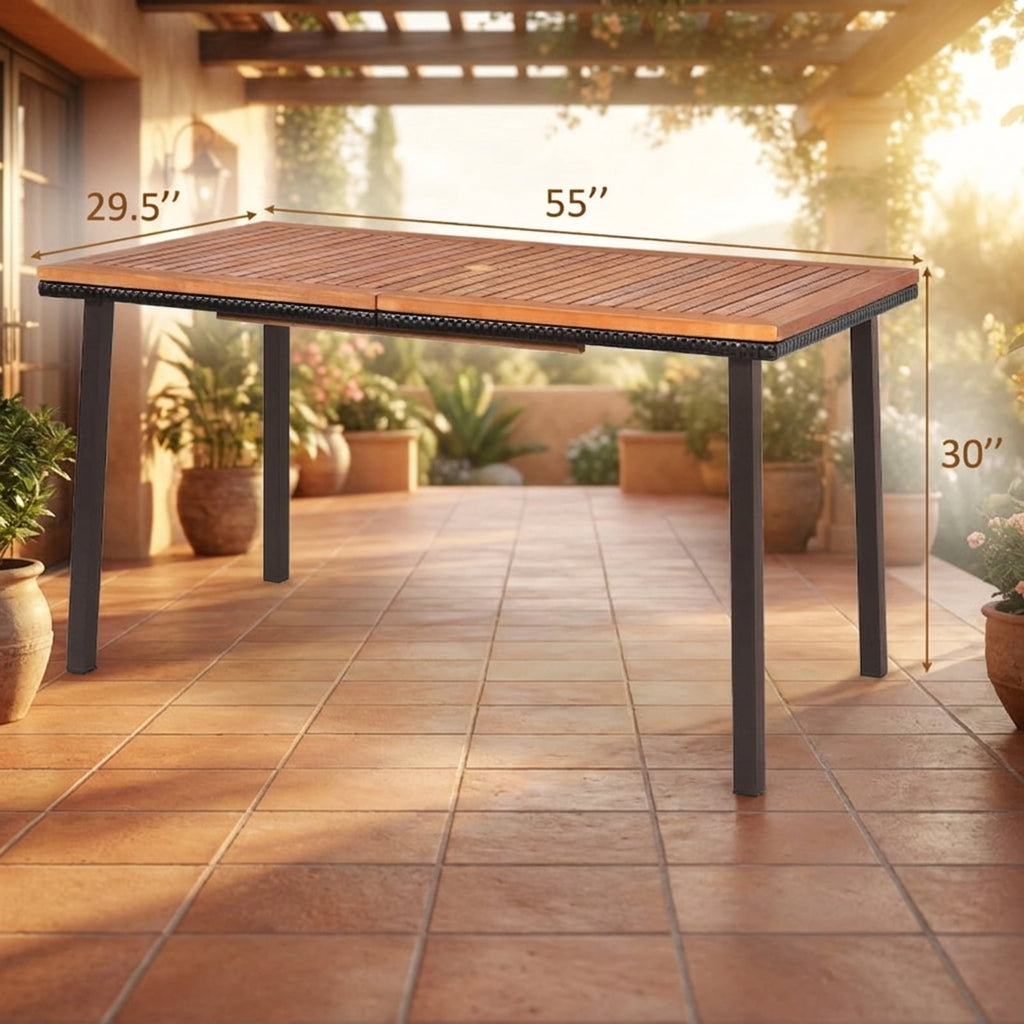 Biotree 55 Inch Patio Acacia Dining Table with Umbrella Hole, Black
