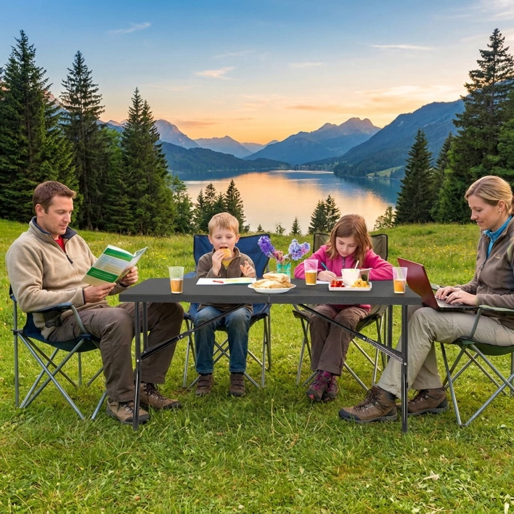 Biotree 5FT Folding Picnic Table with Wood Grain HDPE Tabletop and Non-slip Foot Pads, Black