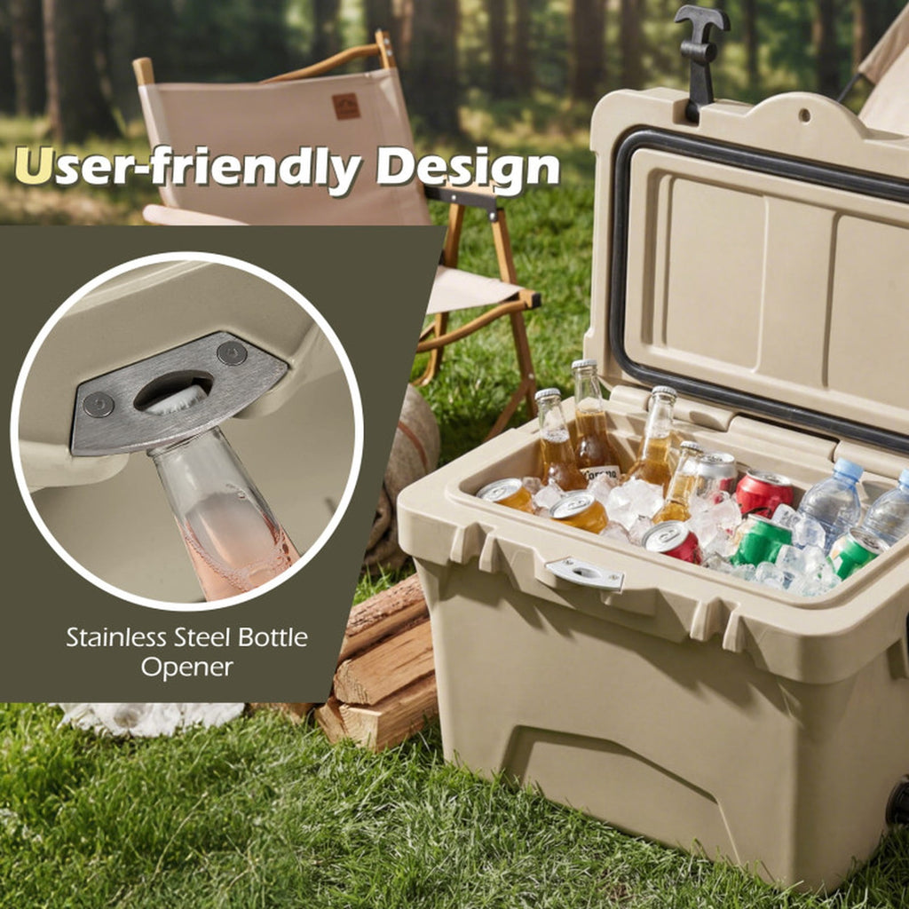 Biotree 20 Quart Portable Hard Cooler with 6-Day Ice Retention and 2 Cup Holders, Khaki