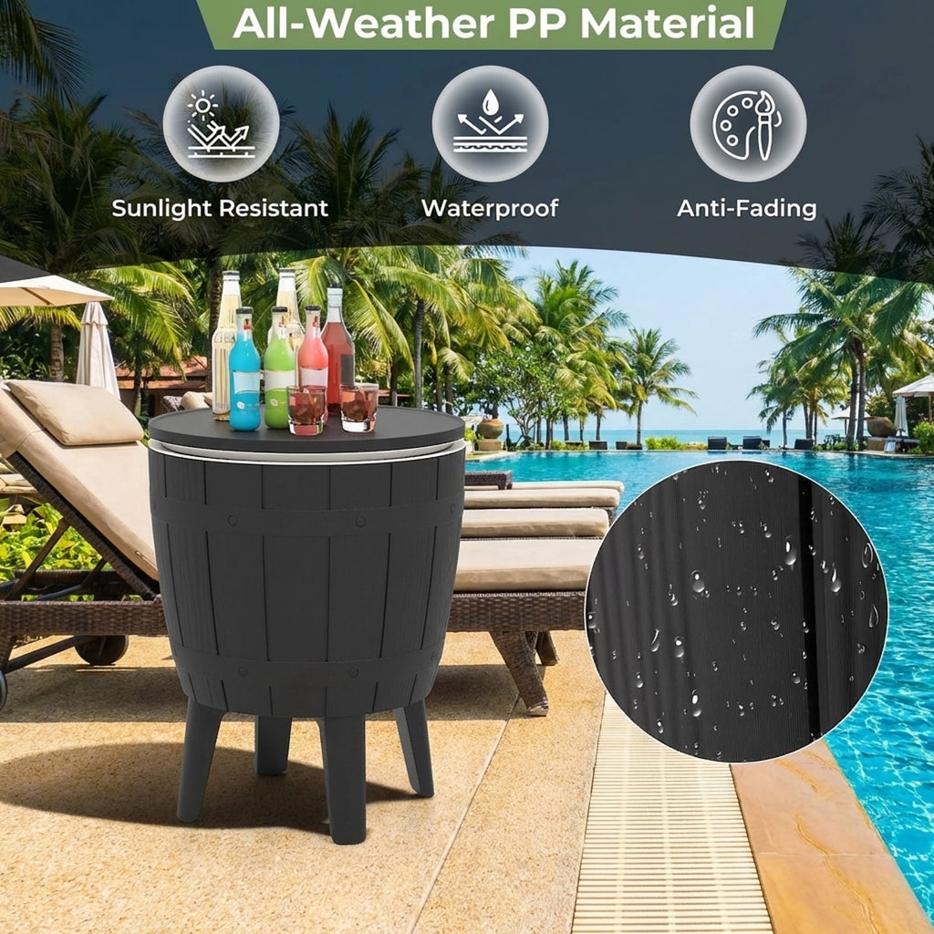 Biotree 10 Gallon Cooler Bar Table Outdoor Coffee Table with Telescopic Tabletop Ice Bucket Table for Beer Wine, Black