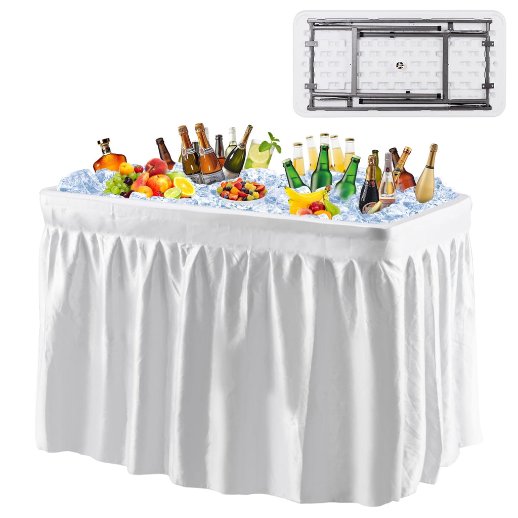 Biotree 4 Feet Plastic Party Ice Folding Ice Table with Matching Skirt, White