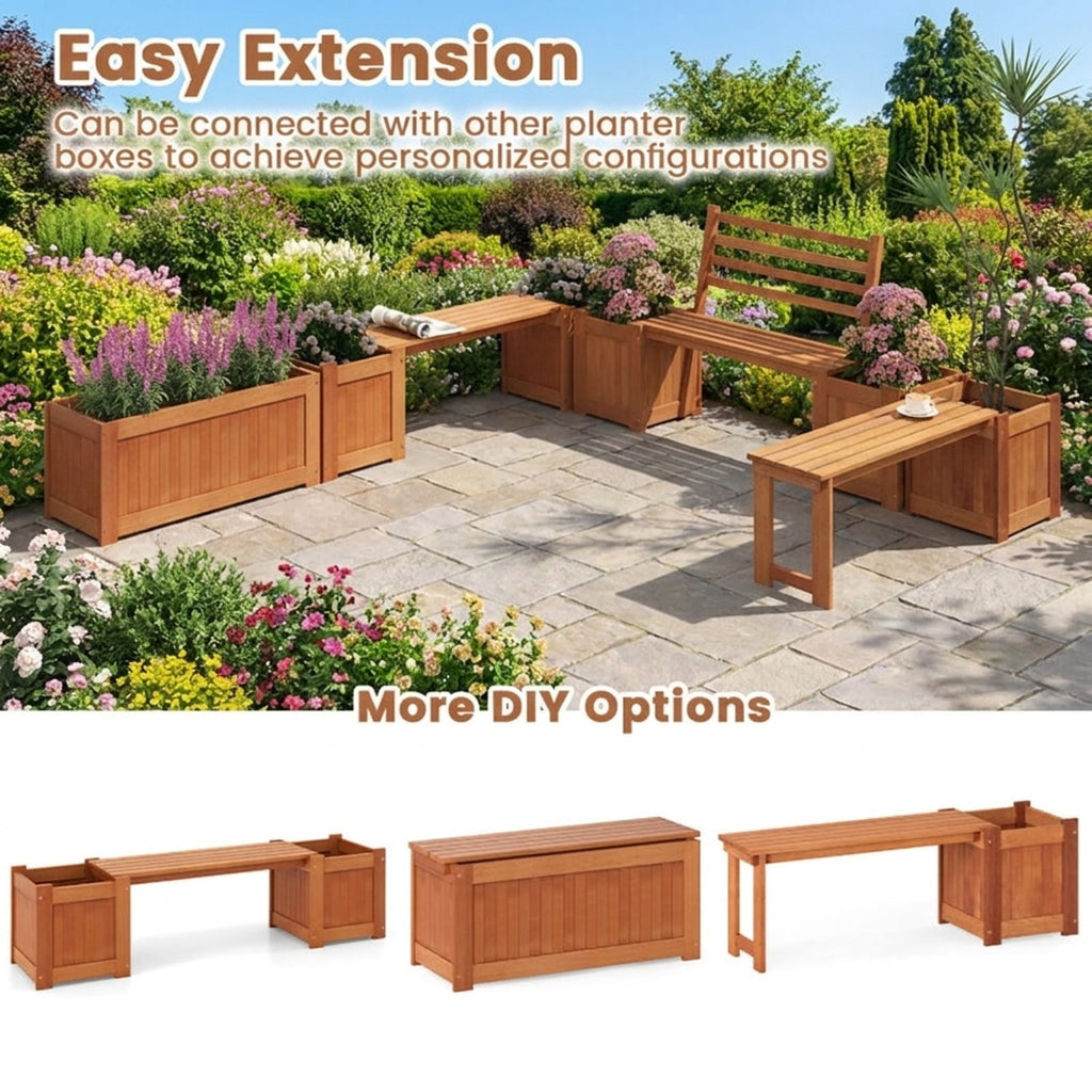 Biotree Wood Planter Box with Bench and Backrest for Garden Yard Balcony, 68x18.5x36 Inch Outdoor Hardwood Combination Plant Container and Patio Seating, Natural