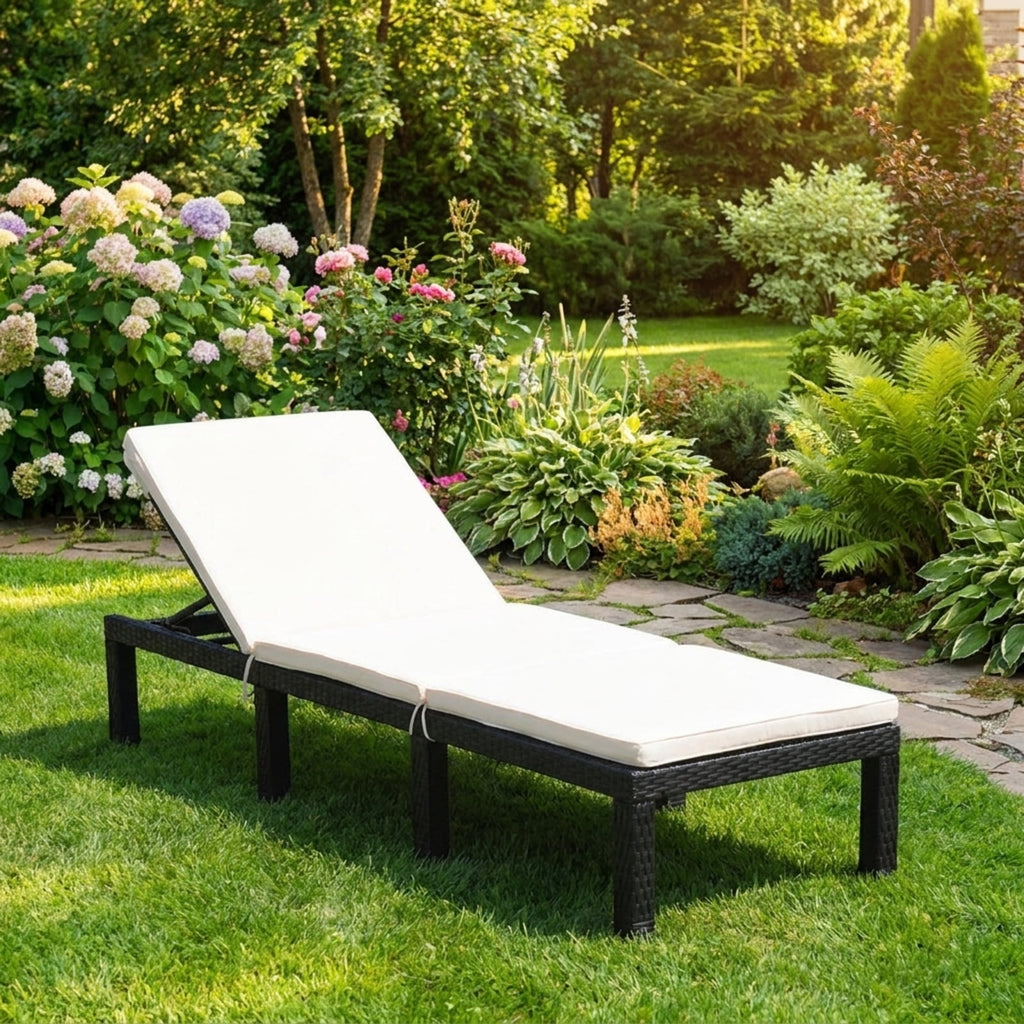 Biotree Patio Rattan Lounge Chair Chaise Couch Cushioned Height Adjustable Stackable Patio Chair for Garden BackyardWhite