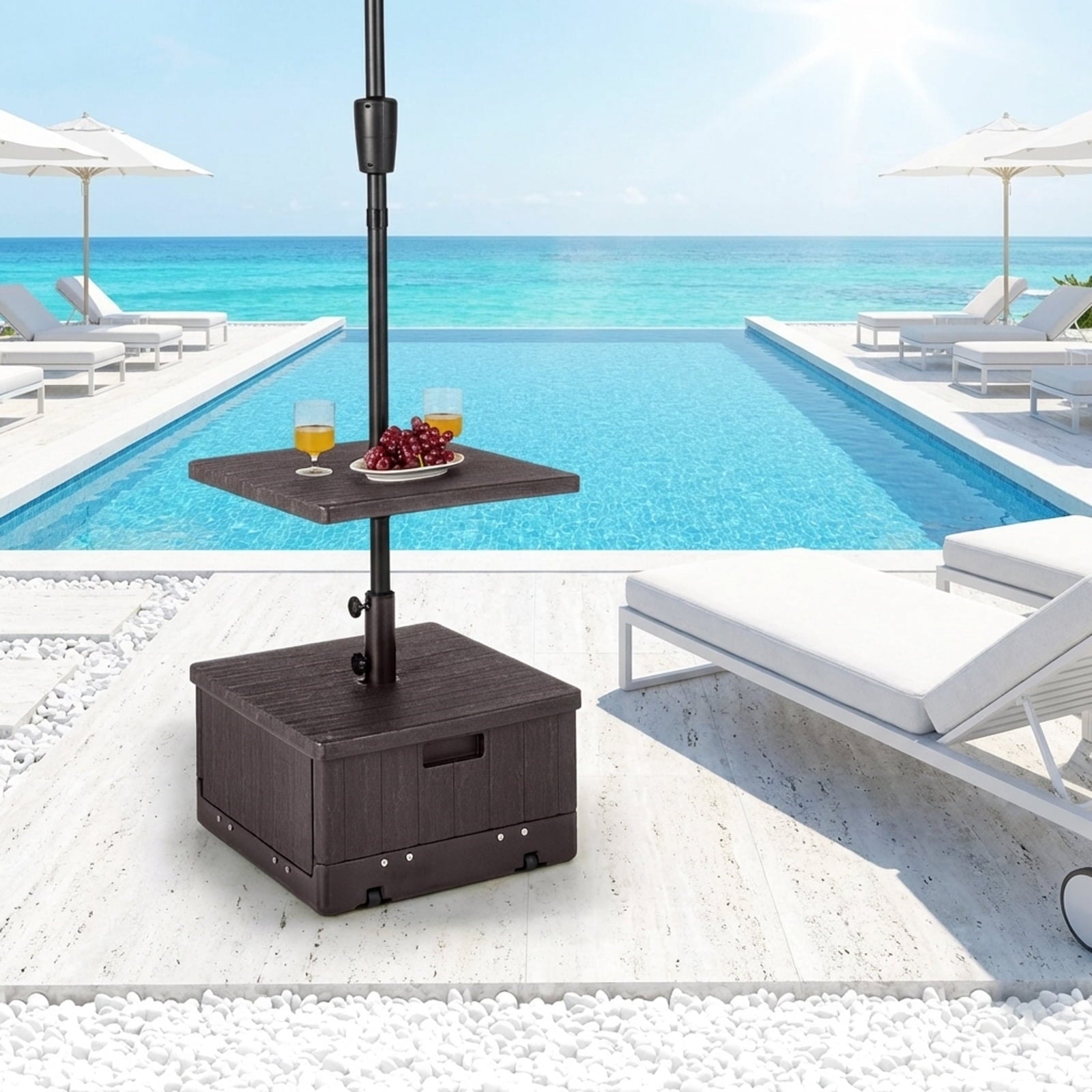 Biotree 175 LBS Outdoor Fillable Umbrella Base with Table Tray-Brown Deck Garden Pool Outdoor Living