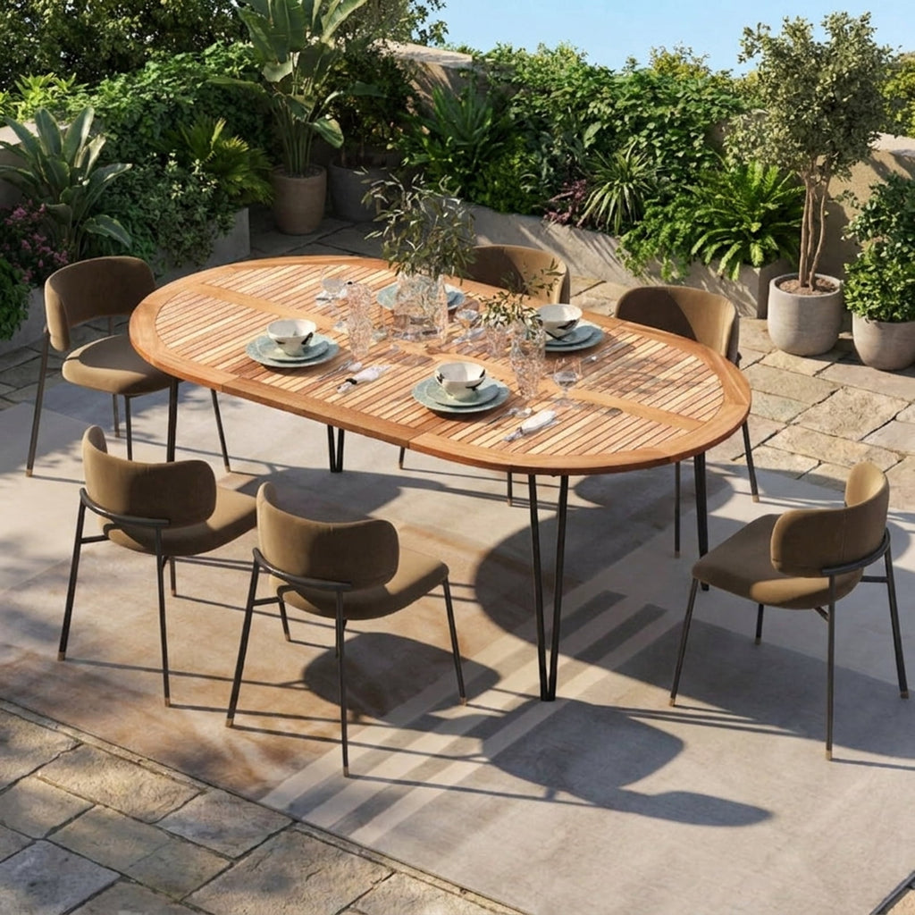 Biotree 79 Inch Oval Patio Dining Table with Umbrella Hole and Acacia Wood Tabletop for 8 People, Natural