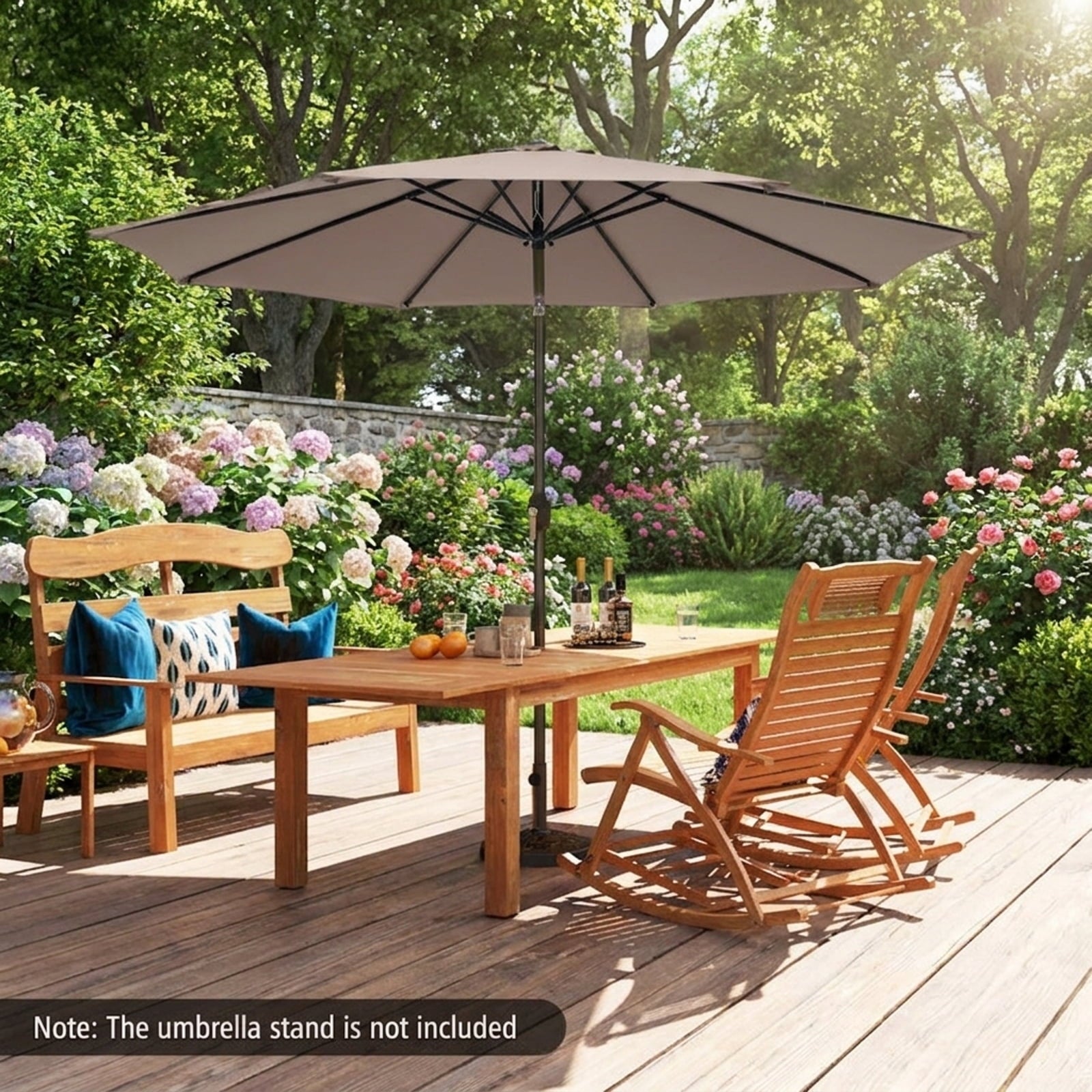 Biotree 10 ft Market Patio Umbrella with Crank and Tilt, 8 Sturdy Ribs, Vented Canopy - Tan for Backyard