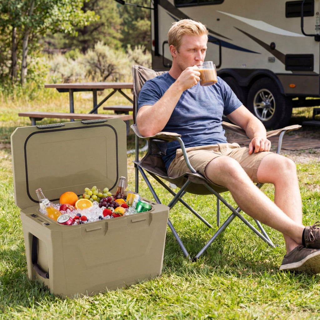 Biotree Insulated Portable Cooler Hard Shell Ice Chest with 2 Cup Holders Bottle Opener and Drain Plug, 37 Qt, Off-White