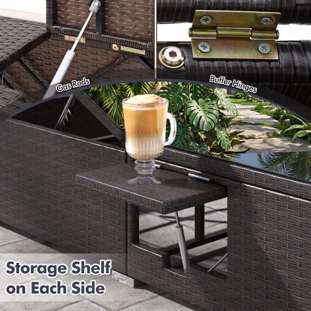 Biotree Patio Double Chaise Lounge with Cushions and Folding Side Trays Stackable Patio Chair for Garden BackyardGray