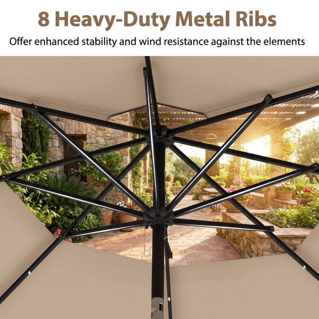 Biotree 10 ft Market Patio Umbrella with Crank and Tilt, 8 Sturdy Ribs, Vented Canopy - Beige for Backyard