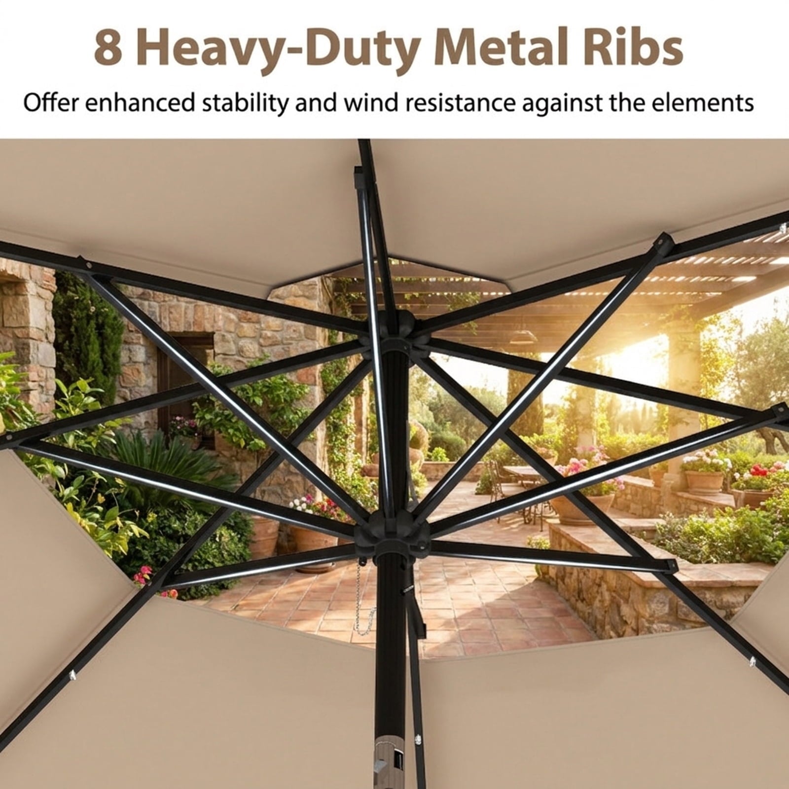 Biotree 10 ft Market Patio Umbrella with Crank and Tilt, 8 Sturdy Ribs, Vented Canopy - Beige for Backyard