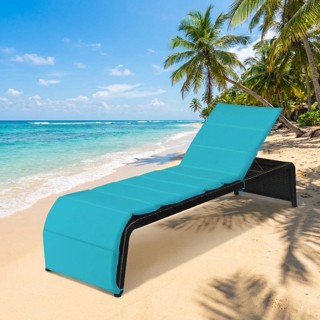 Biotree Patio Rattan Lounge Chair Back Adjustable Chaise Recliner with Cushioned Stackable Patio Chair for Garden BackyardTurquoise