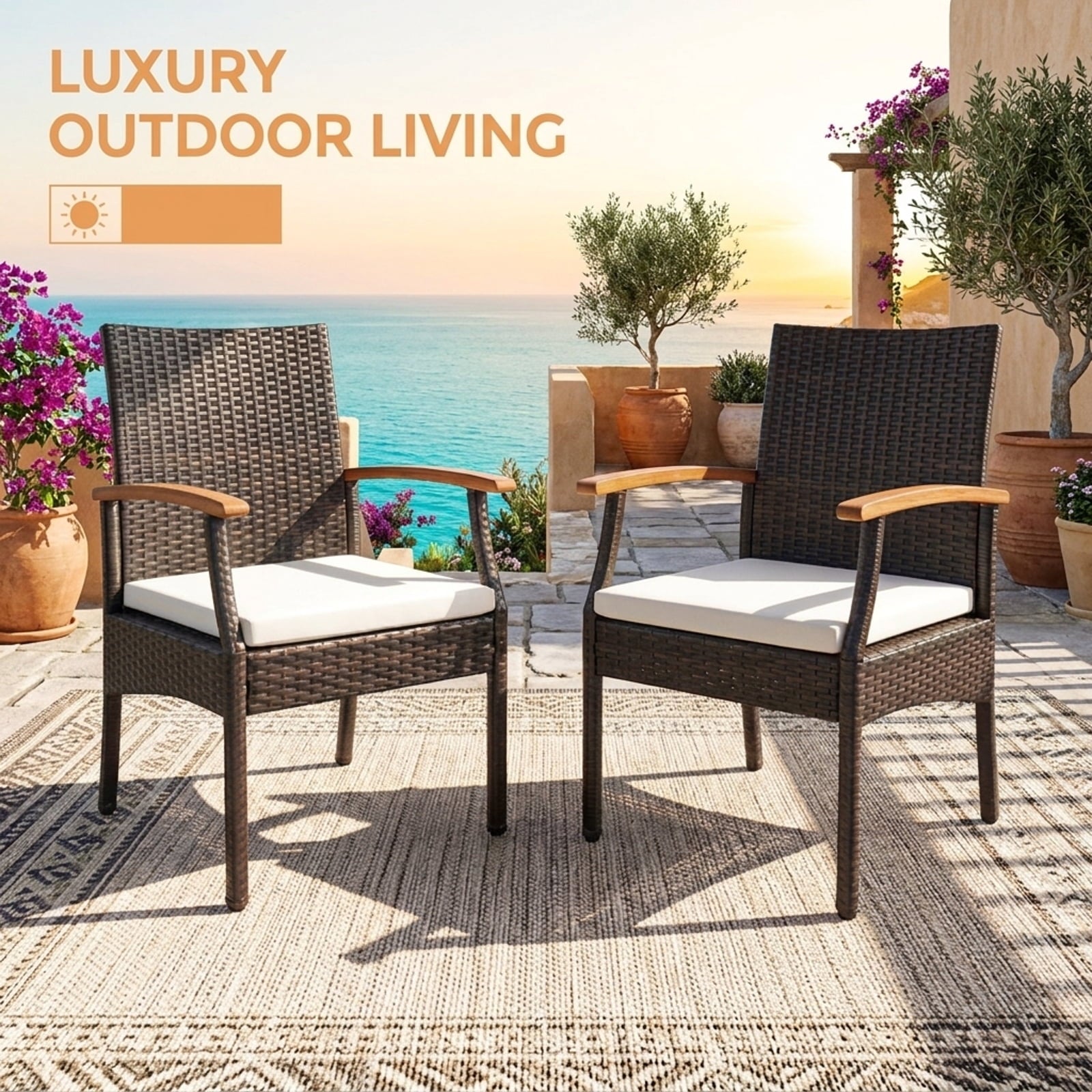 Biotree Patio Wicker Chair Set of 2 with Soft Zippered Cushion Stackable Patio Chair for Garden BackyardMix brown
