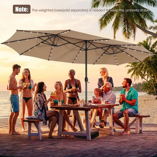 Biotree 15 Feet Twin Patio Umbrella with 48 Solar LED Lights-Light Brown Beige/Light Brown/Orange/Dark Red/Gray/Turquoise