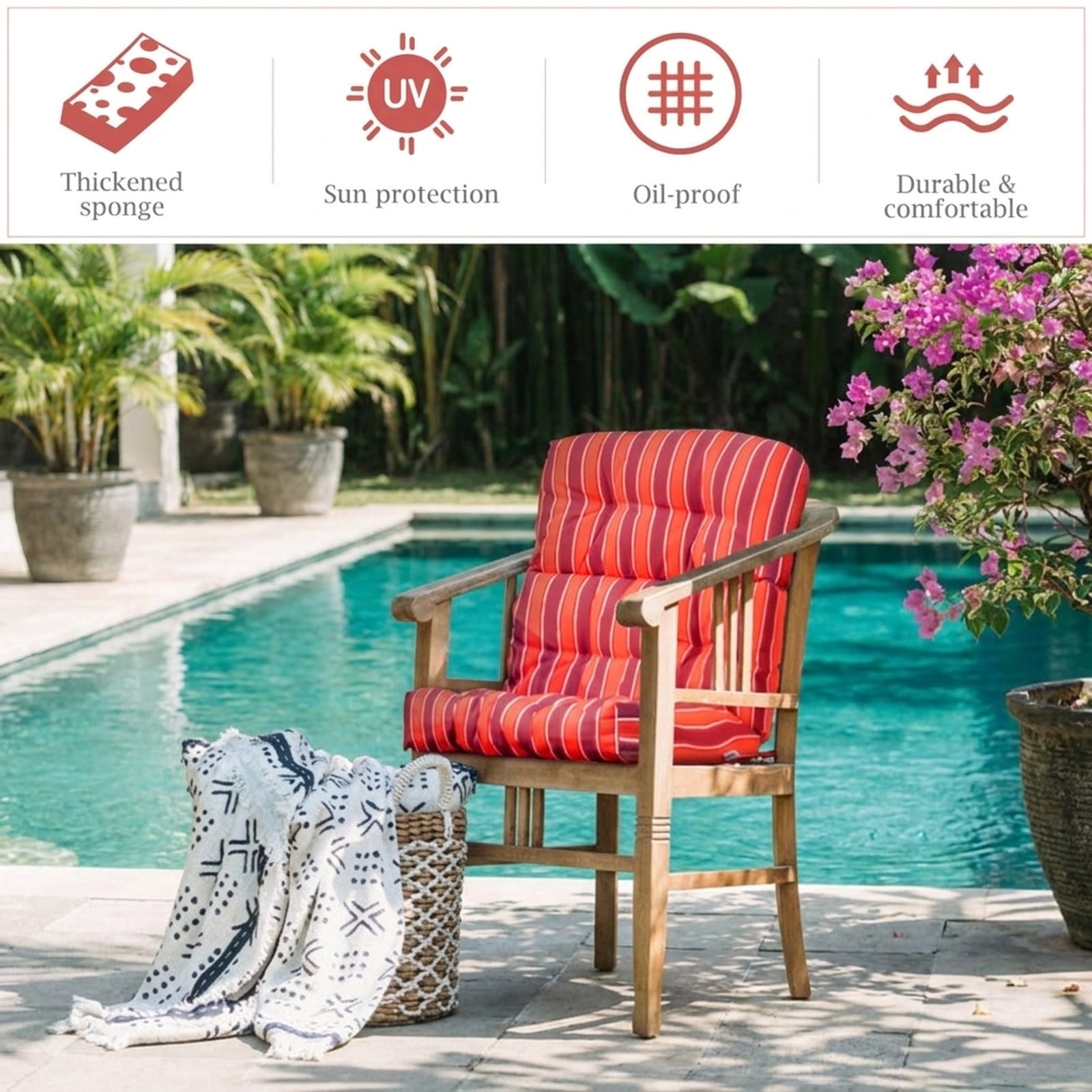 Biotree 22 X 44 Inch Tufted Outdoor Patio Chair Seating Pad Comfortable Patio Chair Cushion PadRed