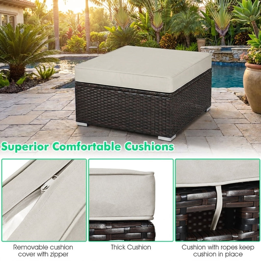 Biotree 2 Pieces Patio Rattan Ottoman Set with Removable Cushions Stackable Patio Chair for Garden BackyardBeige