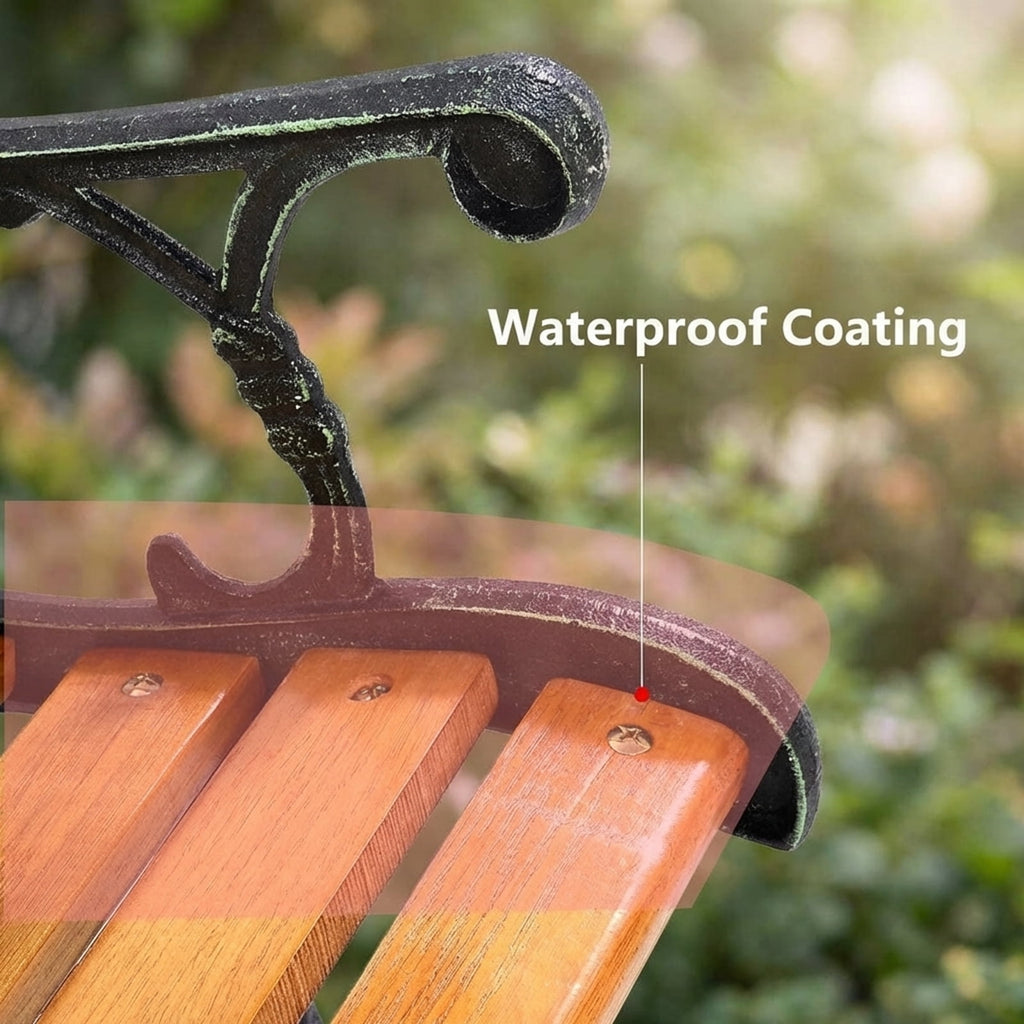 Biotree Outdoor Wooden Garden Bench with Iron Armrest 49.5 In