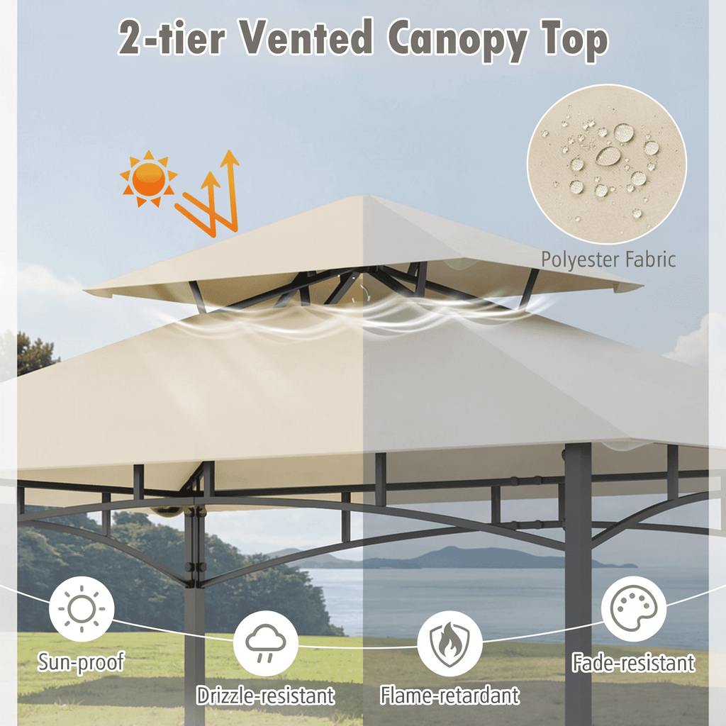 Biotree 8 x 5 Feet Outdoor Grill Gazebo with 2 Side Shelves and 10 Hooks Beige - Outdoor Patio Backyard Garden Shade Canopy Shelter