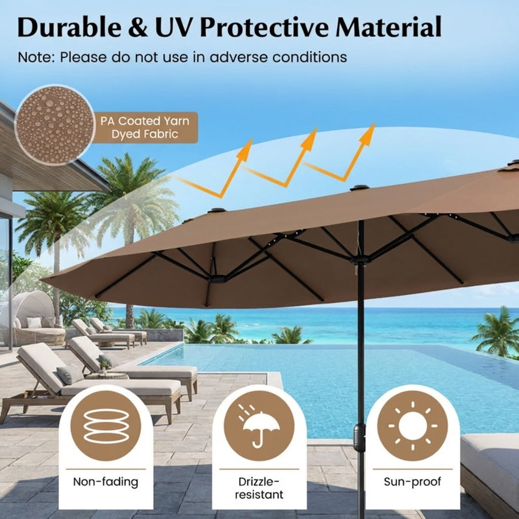 Biotree 13FT Double-sided Patio Twin Table Umbrella with Crank Handle-Tan Brown - Outdoor Patio Garden Sun Shade