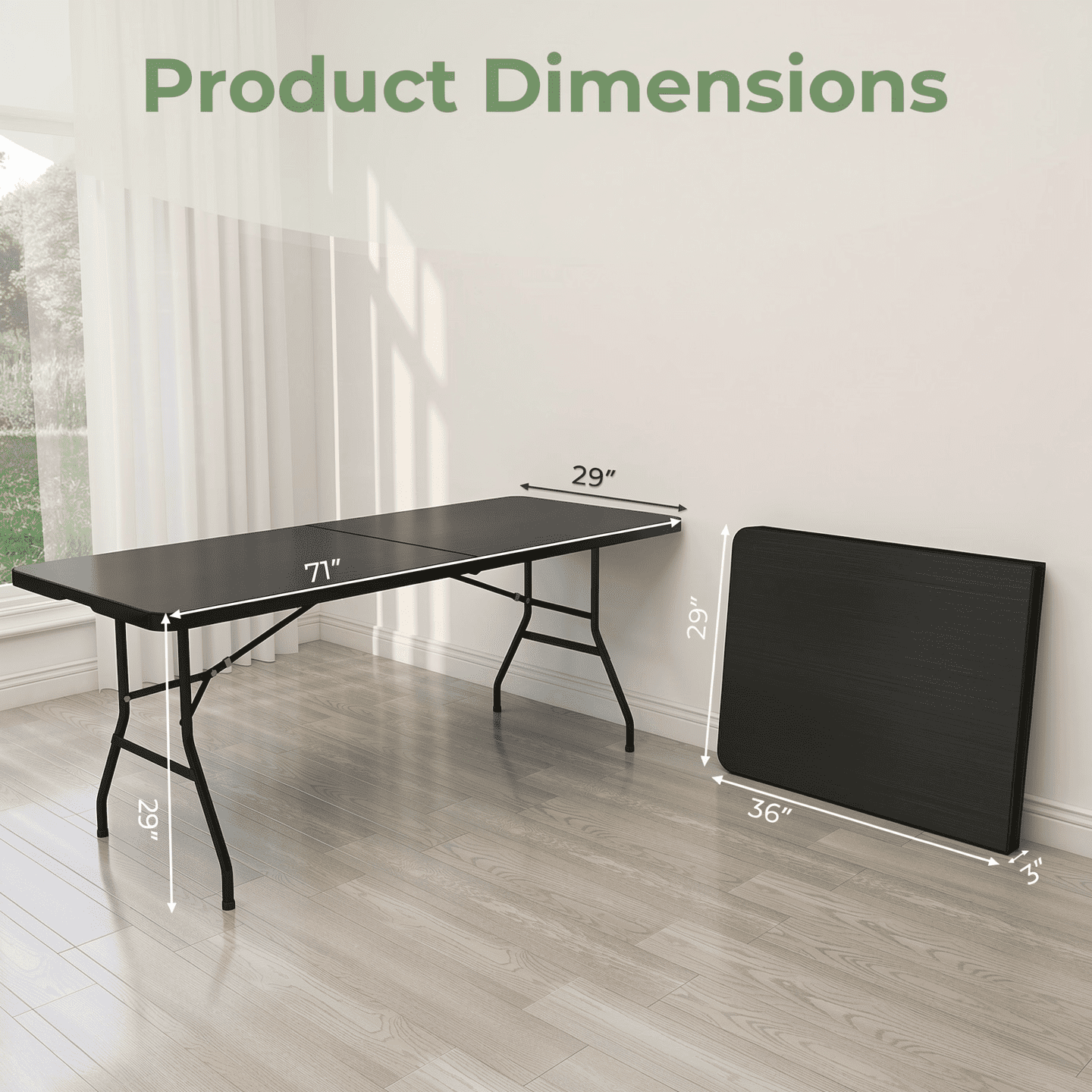 Biotree Portable Folding Camping Table with Carrying Handle, Black