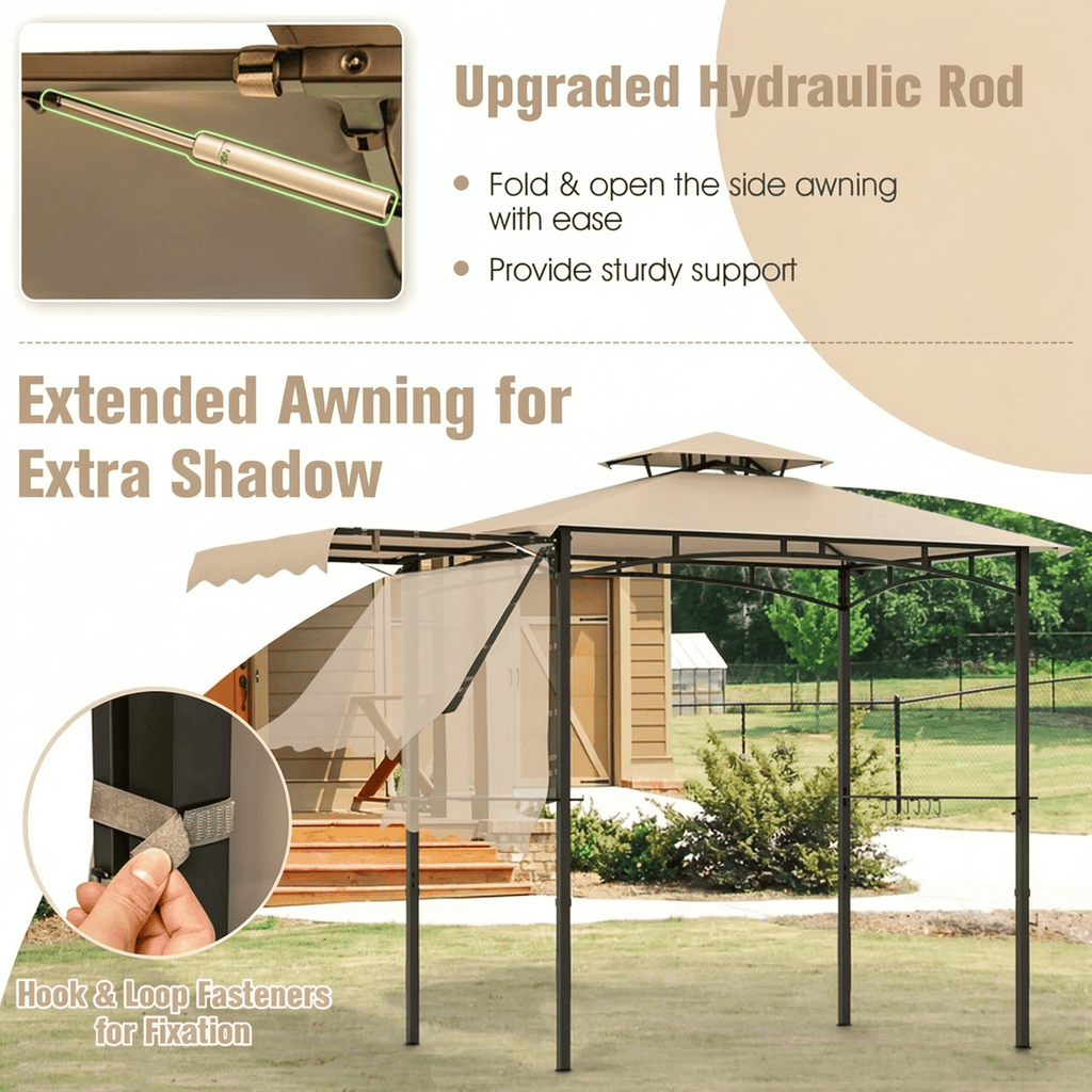 Biotree 11 x 5 FT Grill Gazebo with Side Awning and Double-Tiered Top Gray - Outdoor Patio Backyard Garden Shade Canopy Shelter