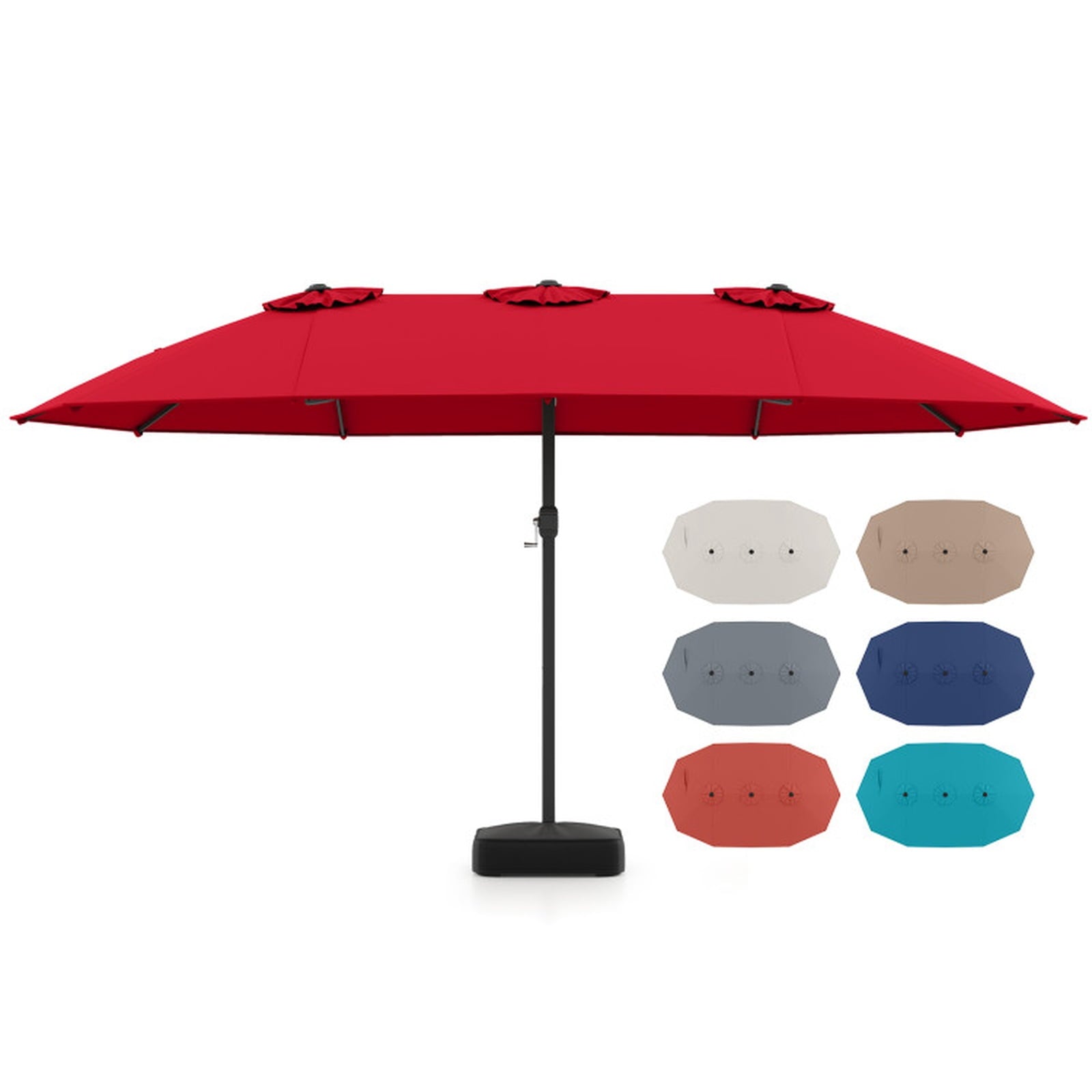 Biotree 15 ft Double-Sided Twin Patio Umbrella Crank Tilt Outdoor Shade - Red - UV Protection with Cross Base