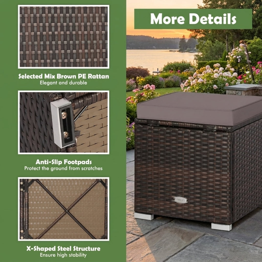 Biotree 2 Pieces Patio Ottoman with Removable Cushions Stackable Patio Chair for Garden BackyardGray