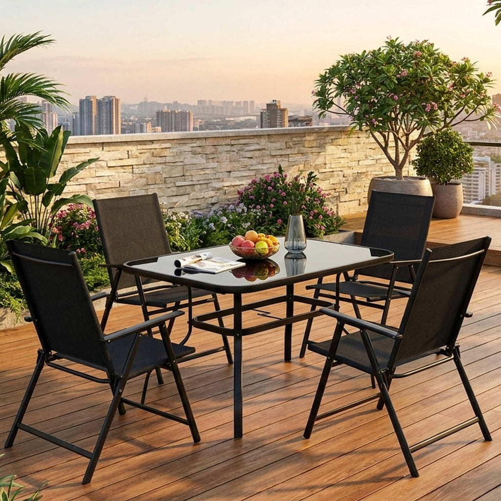 Biotree 34 Inch Outdoor Dining Table Square Tempered Glass Table with 1.5 Inch Umbrella Hole, Gray
