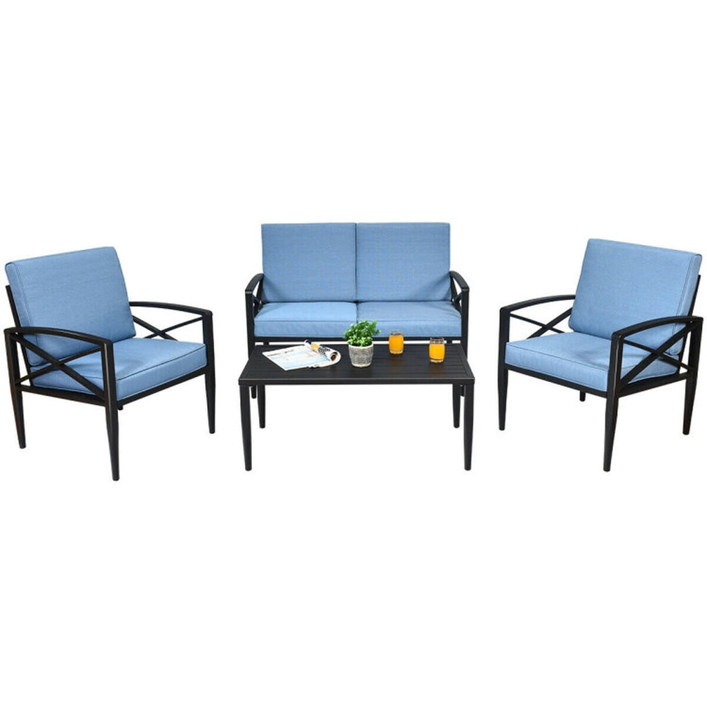 Biotree 4 Pieces Patio Furniture Set Aluminum Frame Cushioned Sofa Outdoor Conversation Set for Garden Backyard Porch