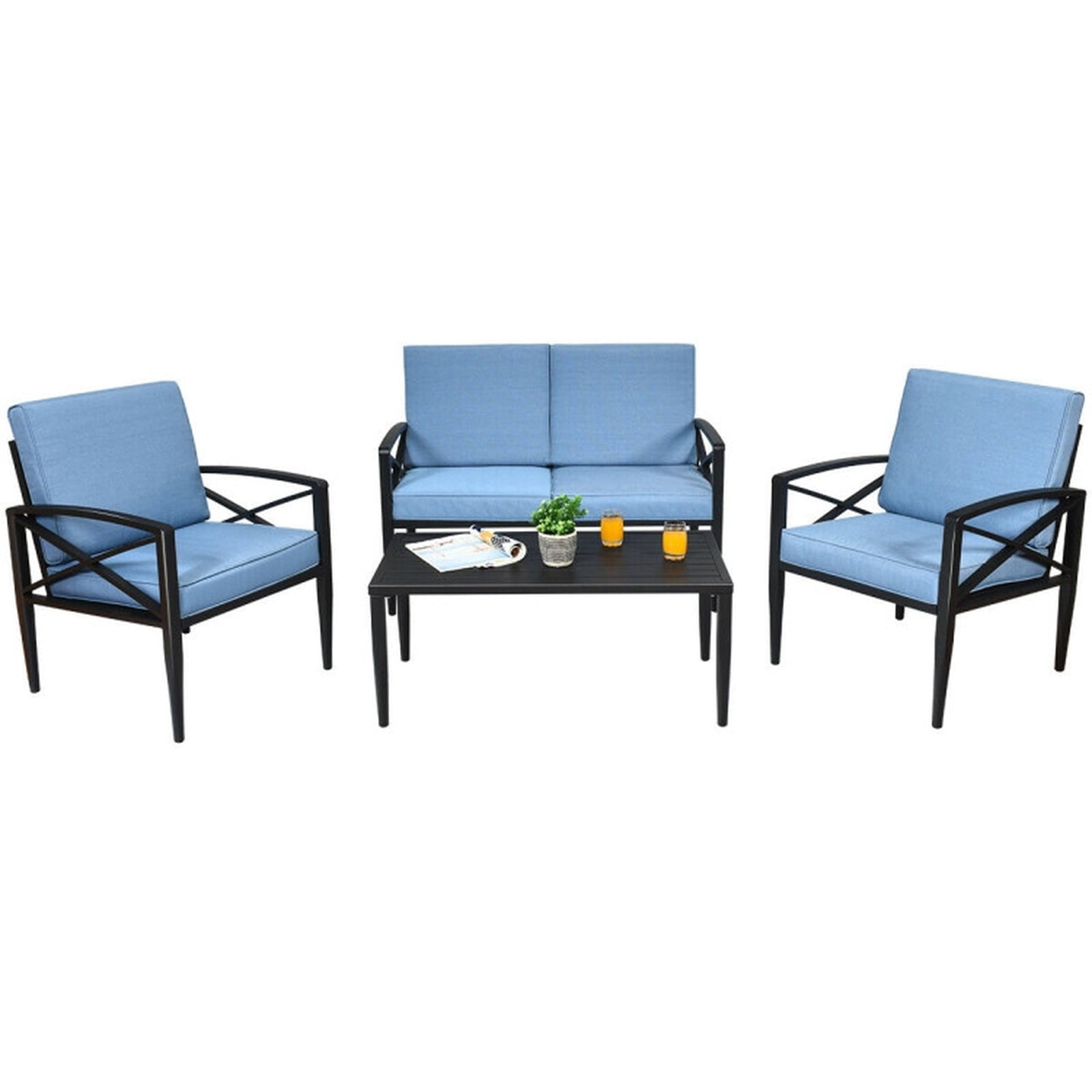 Biotree 4 Pieces Patio Furniture Set Aluminum Frame Cushioned Sofa Outdoor Conversation Set for Garden Backyard Porch