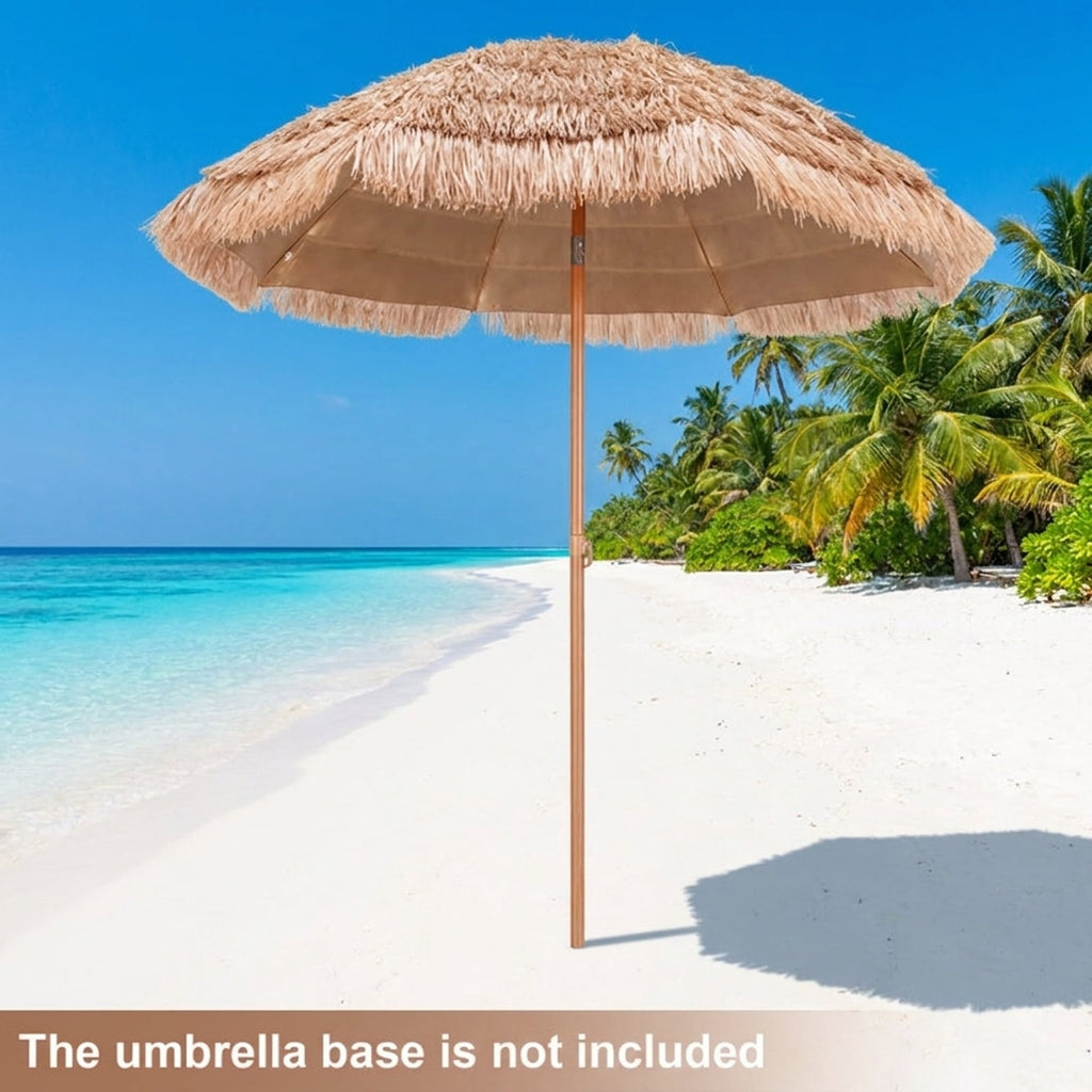 Biotree 7 ft Thatched Tiki Patio Umbrella Crank Tilt Outdoor Shade - Natural - UV Protection with Cross Base
