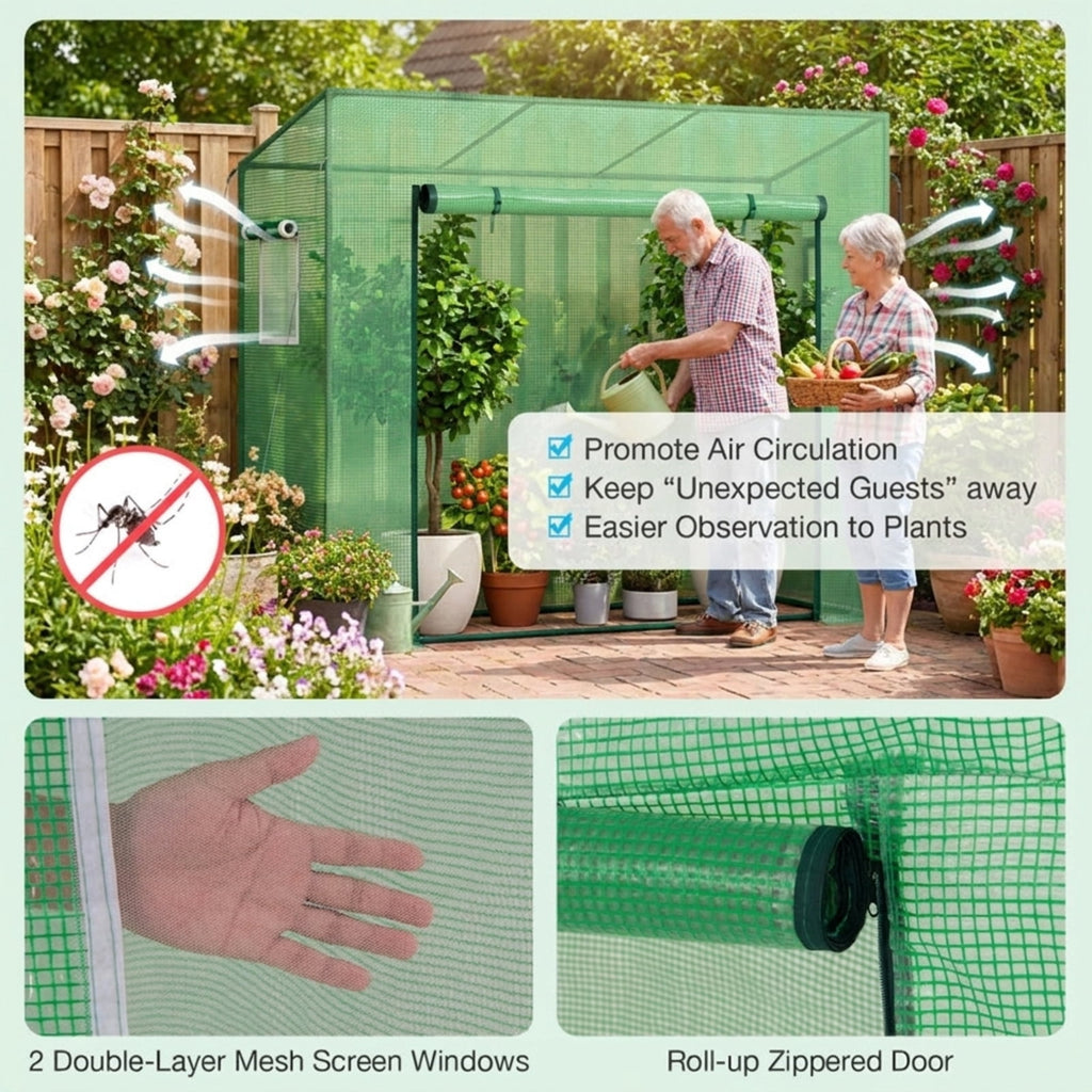 Biotree Outdoor Portable Walk-in Greenhouse with PE Cover Heavy-Duty Metal Frame Roll for Outdoor Garden Backyard Patio Vegetables Flowers, Green