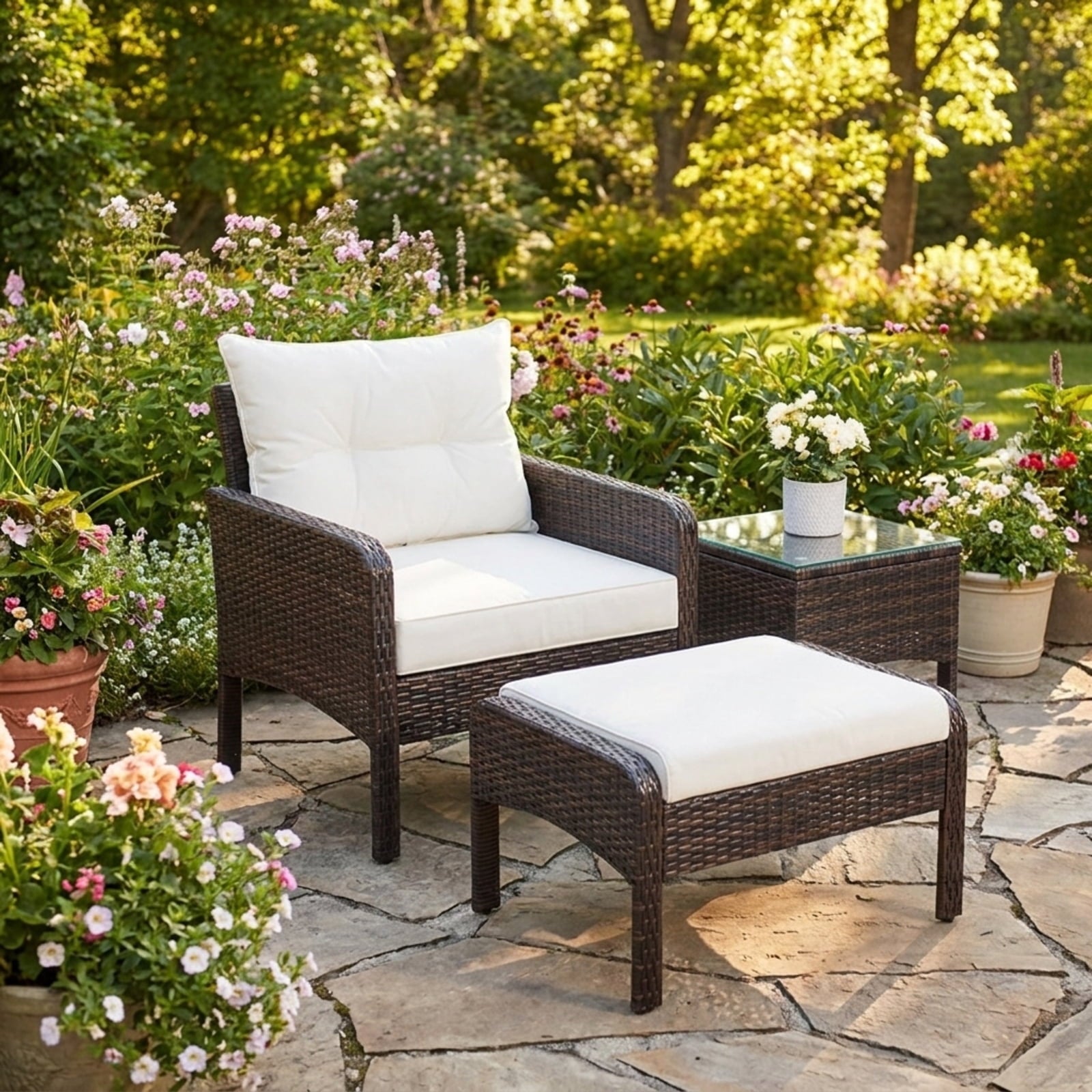 Biotree 5 Pieces Patio Rattan Furniture Set Sofa Outdoor Conversation Set for Garden Backyard PorchRed/Turquoise/Beige