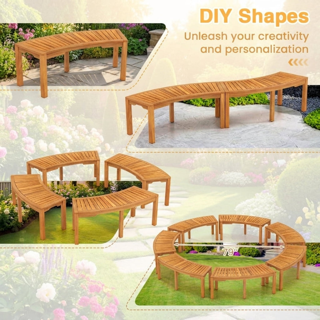 Biotree Set of 2 Outdoor Bench Acacia Wood Curved Garden Bench 2-Person Stackable Patio Chair for Garden BackyardNatural