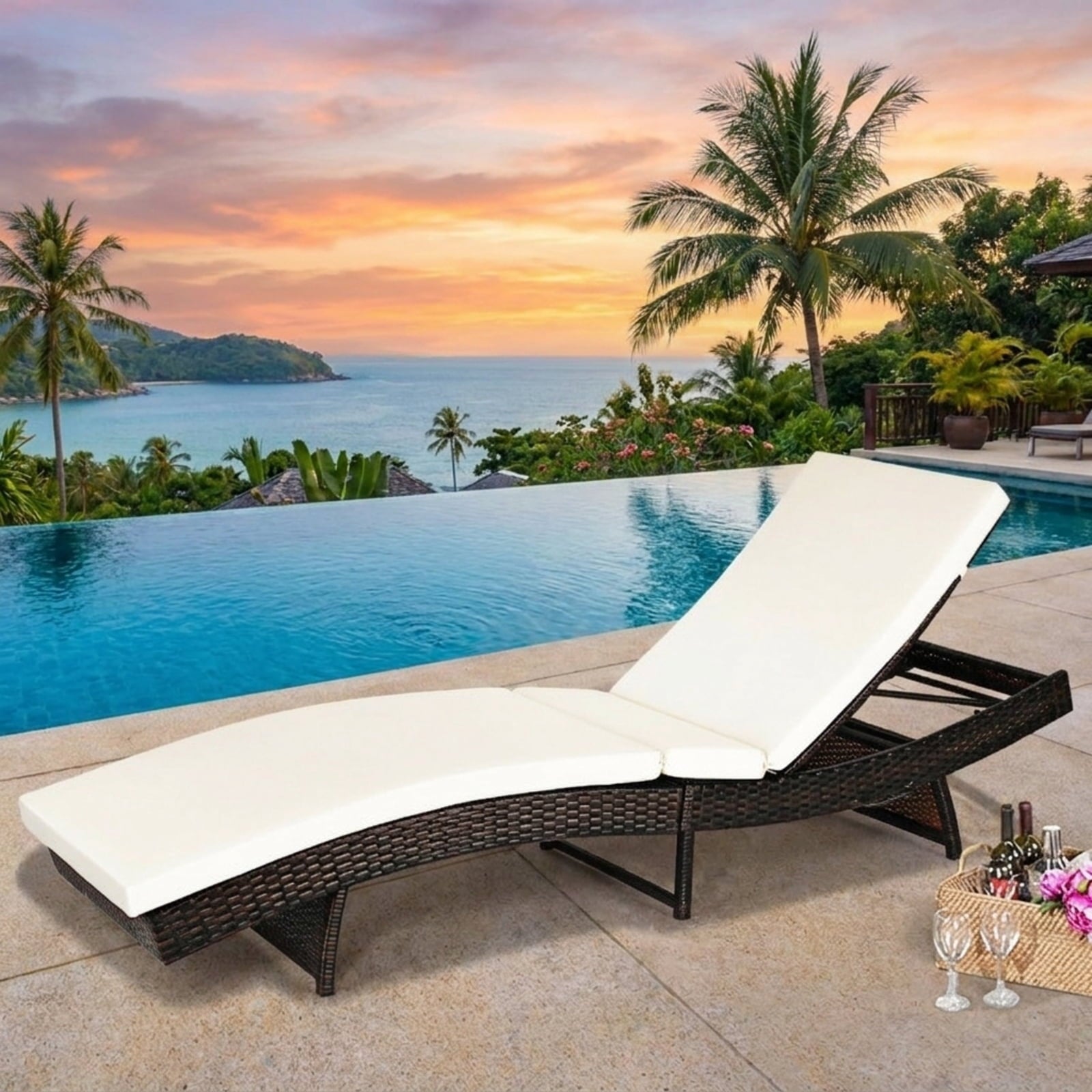 Biotree Patio Folding Chaise Lounge with 5 Adjustable Levels and Cushion Stackable Patio Chair for Garden BackyardWhite