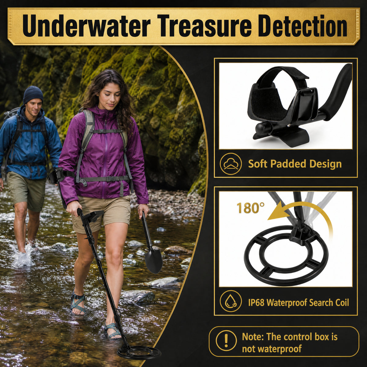 Biotree Metal Detector with Backlit LCD, 4 Detection Modes, 10-Inch Detection Depth, Waterproof 9.5-Inch Coil and Accessories, Black