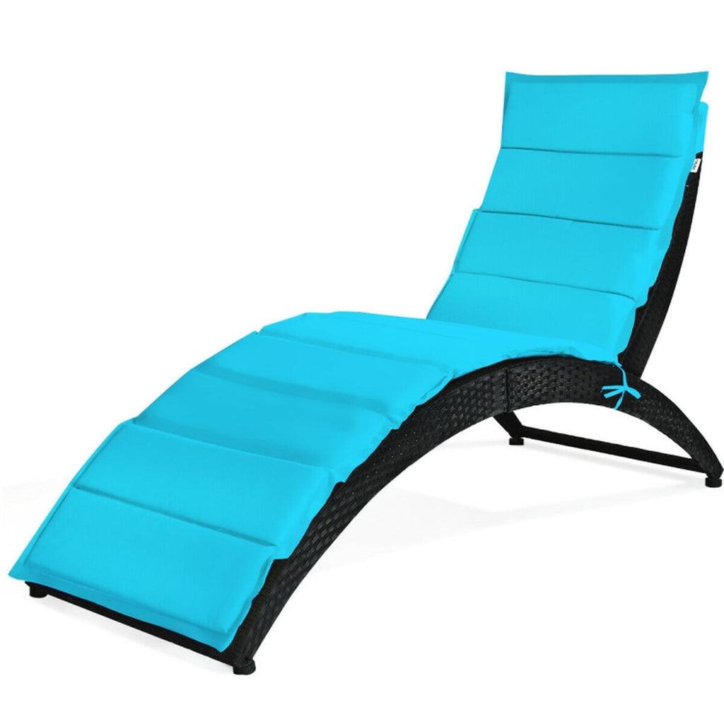 Biotree Folding Patio Rattan Portable Lounge Chair Chaise with Cushion Stackable Patio Chair for Garden BackyardTurquoise
