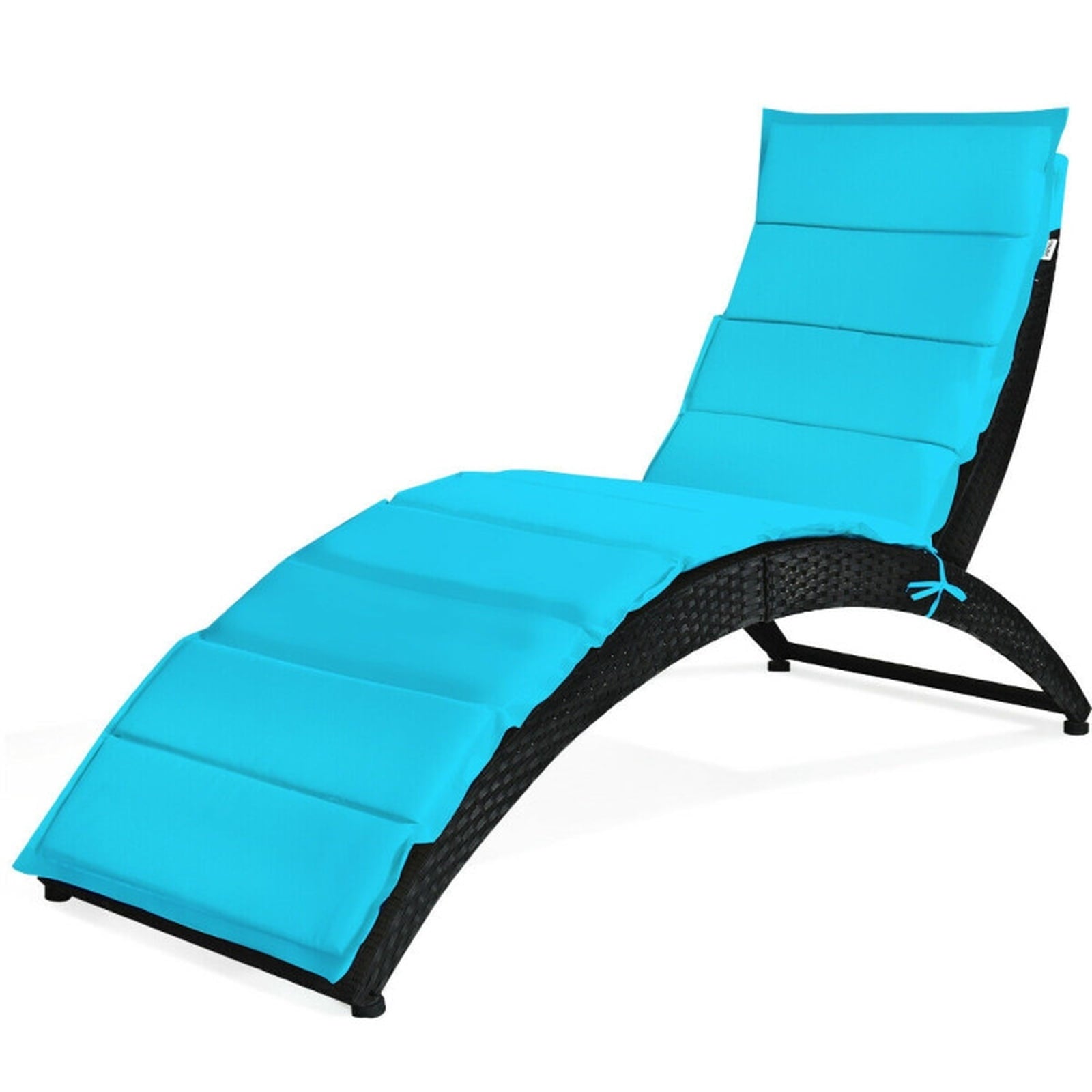 Biotree Folding Patio Rattan Portable Lounge Chair Chaise with Cushion Stackable Patio Chair for Garden BackyardTurquoise