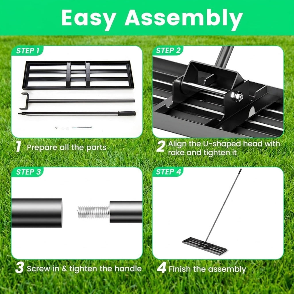 Biotree 36 x 10 Inch Lawn Leveling Rake with Ergonomic Handle for Lawn Garden Yard Soil Care, Black