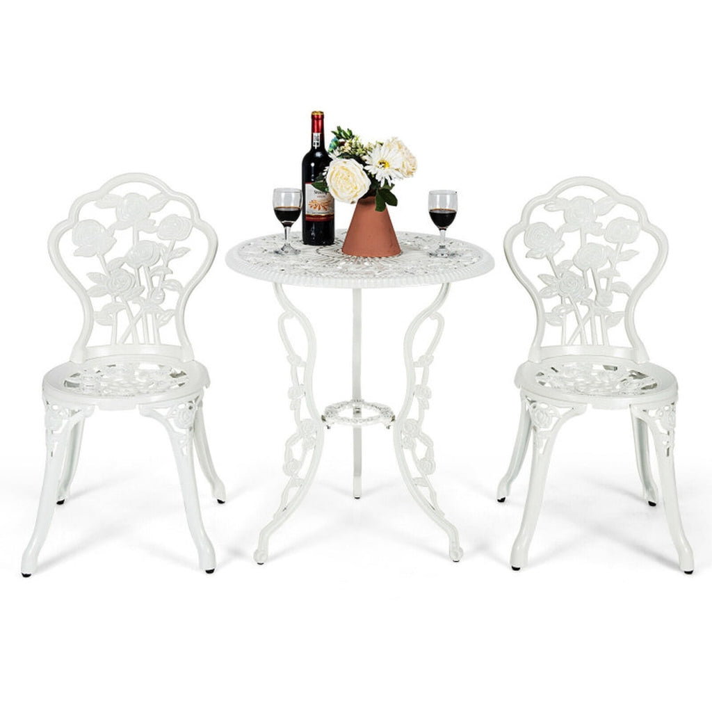 Biotree Outdoor Cast Aluminum Patio Furniture Set with Rose Design Outdoor Conversation Set for Garden Backyard PorchWhite