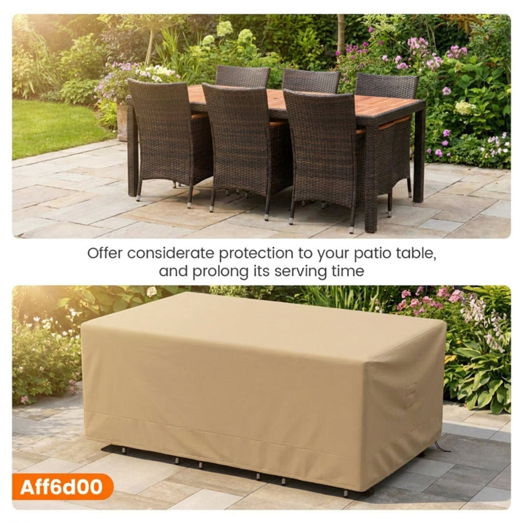 Biotree Waterproof Patio Furniture Cover with Padded Handle and Click-Close Straps Heavy Duty Outdoor Table Cover 90 x 50 x 32 Inches, Beige