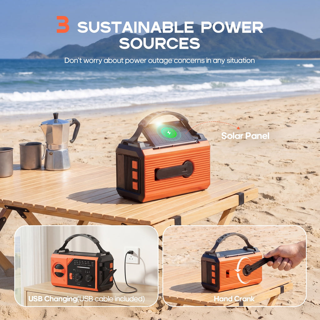 Biotree 30000mAh Weather Radio with NOAA 7-Band Alerts, Upgraded Emergency Radio with USB/Solar/Hand Crank Charging, Flashlight, SOS Alarm, Compass for Camping Hurricane Preparedness,Orange